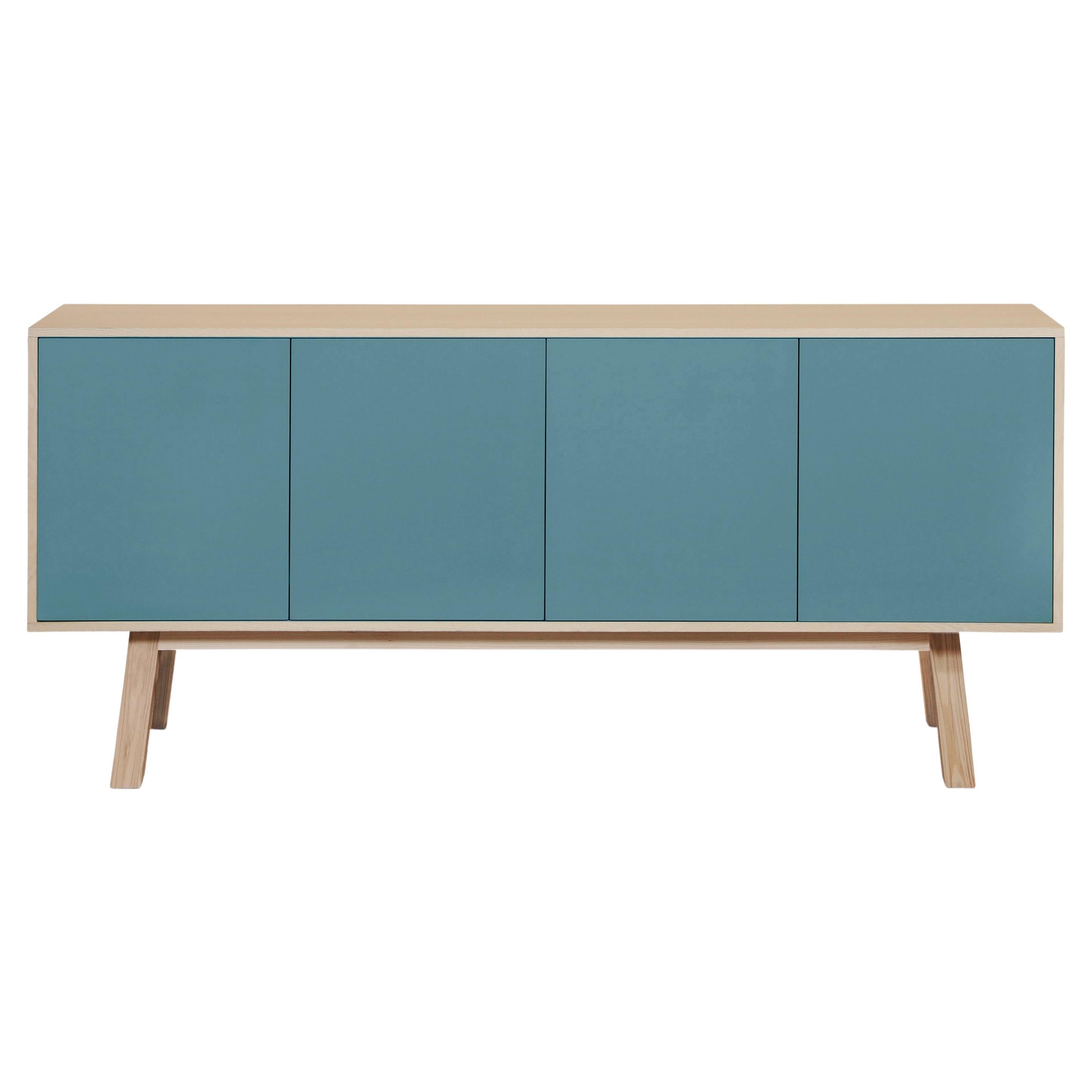 Light Blue 4-Door Sideboard Kube in Ash Wood, Design by Eric Gizard, Paris For Sale