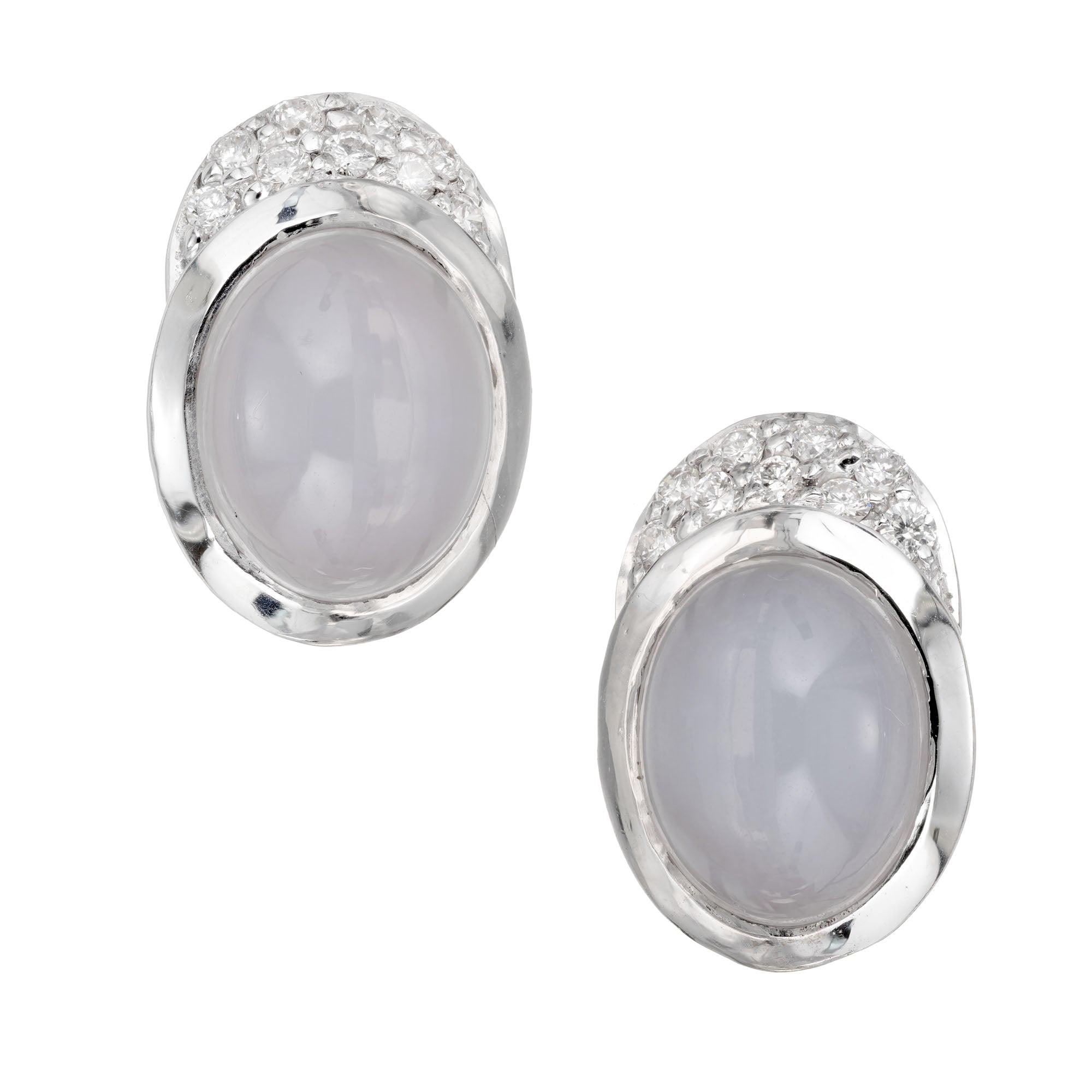 Light Blue 4.00 Carat Chalcedony White Gold Diamond Earrings For Sale