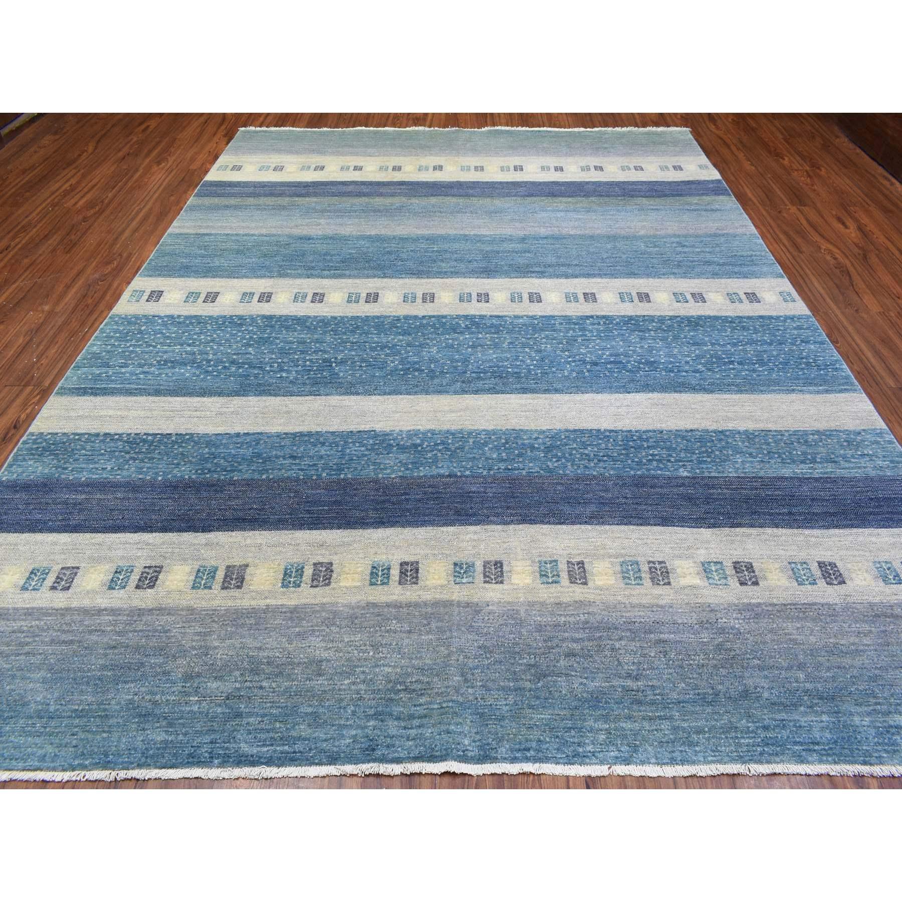 Hellblauer Afghan Kashkuli Gabbeh Design Handgeknüpfter Teppich aus reiner Wolle 9'0