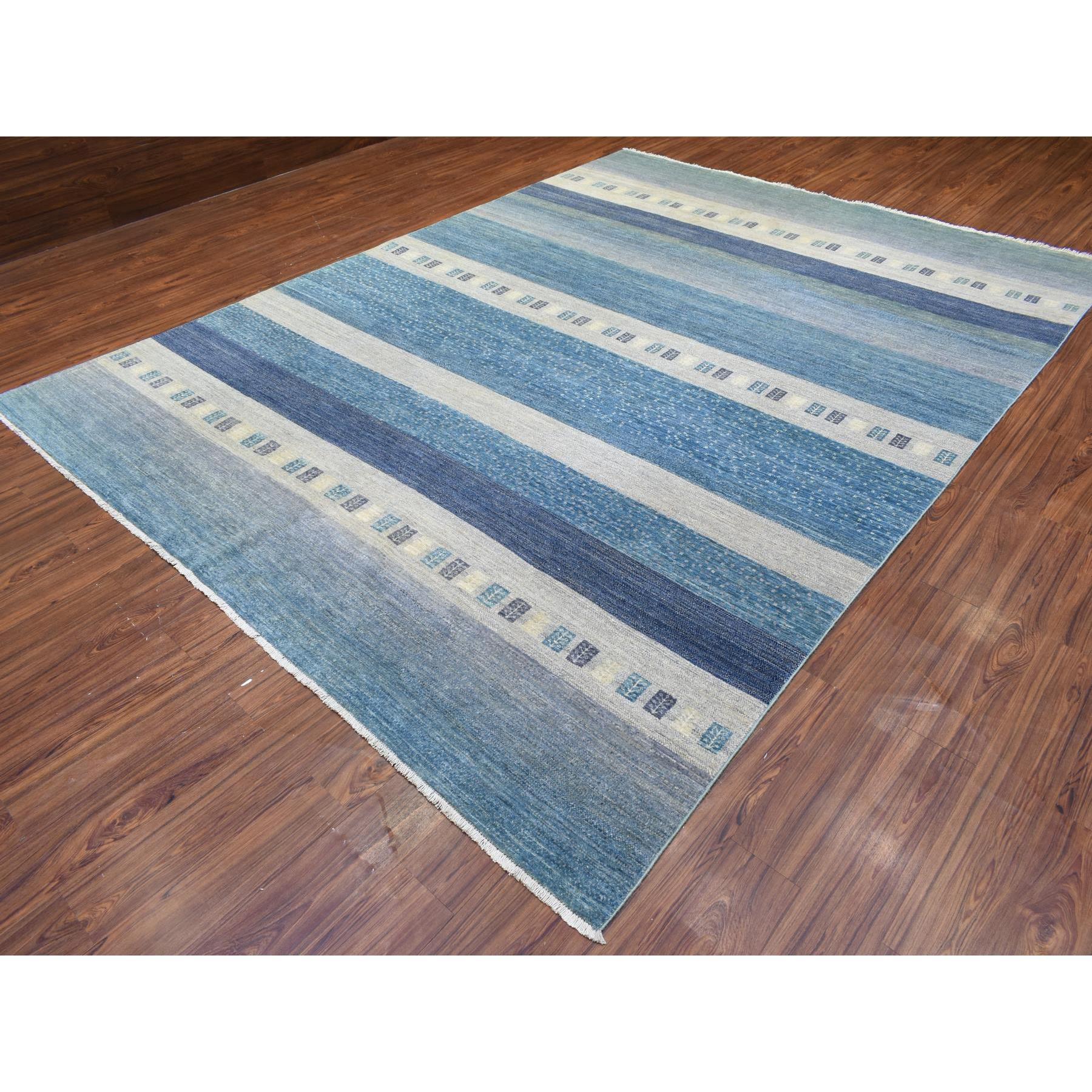 Hellblauer Afghan Kashkuli Gabbeh Design Handgeknüpfter Teppich aus reiner Wolle 9'0