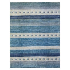 Light Blue Afghan Kashkuli Gabbeh Design Pure Wool Hand Knotted Rug 9'0" x 11'9"