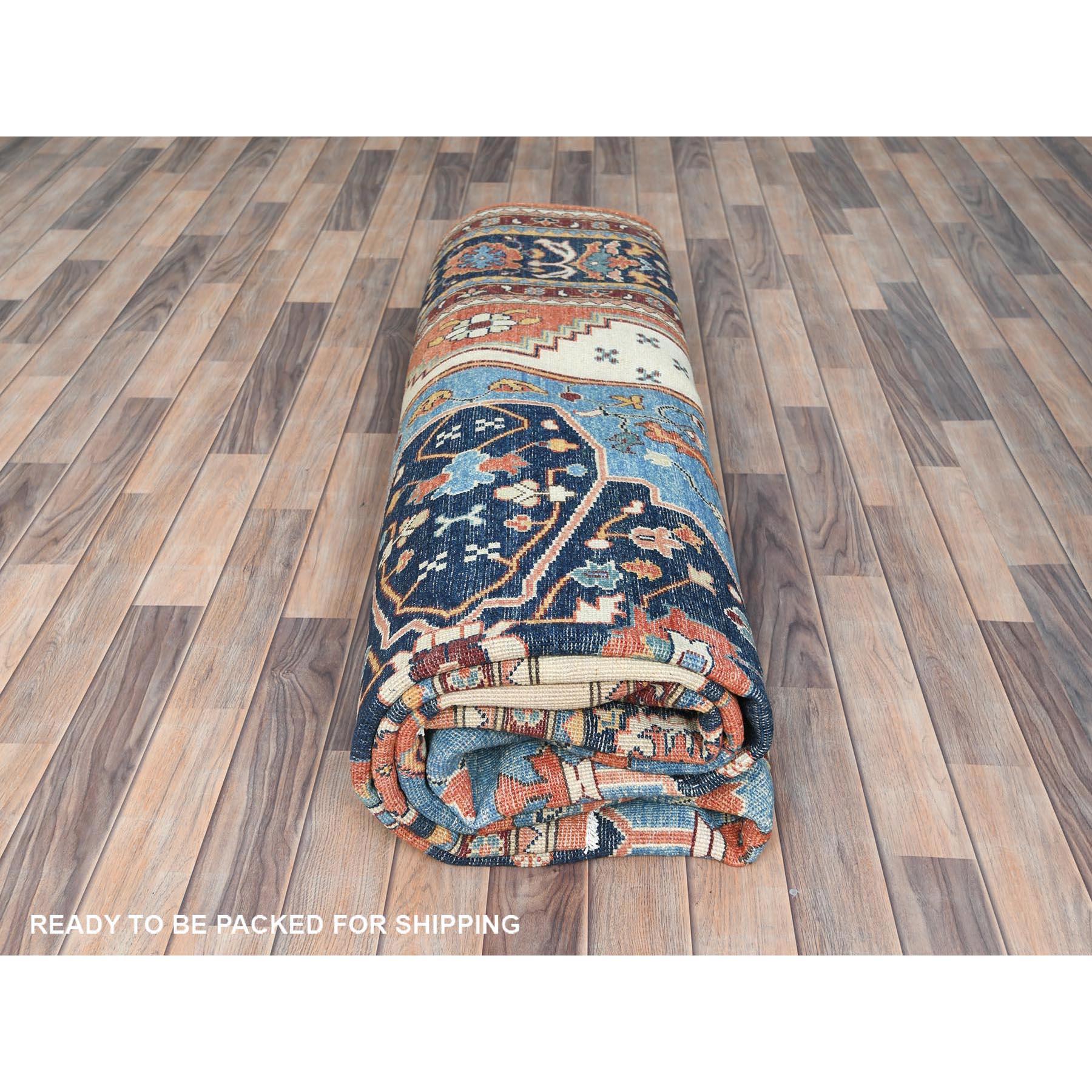 Tapis Peshawar bleu clair noué à la main avec motif Serapi Heriz 9'x11'10