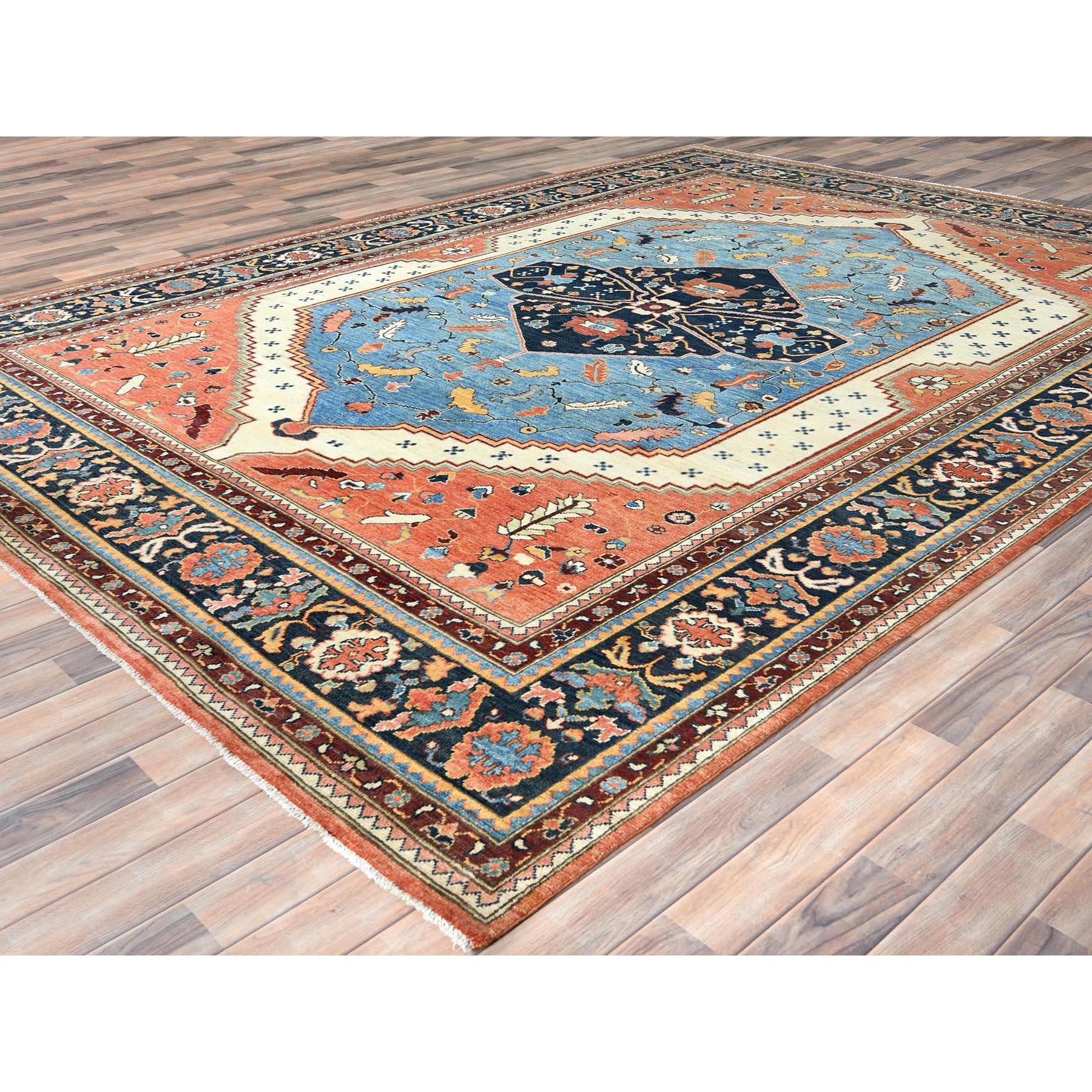 Afghan Tapis Peshawar bleu clair noué à la main avec motif Serapi Heriz 9'x11'10