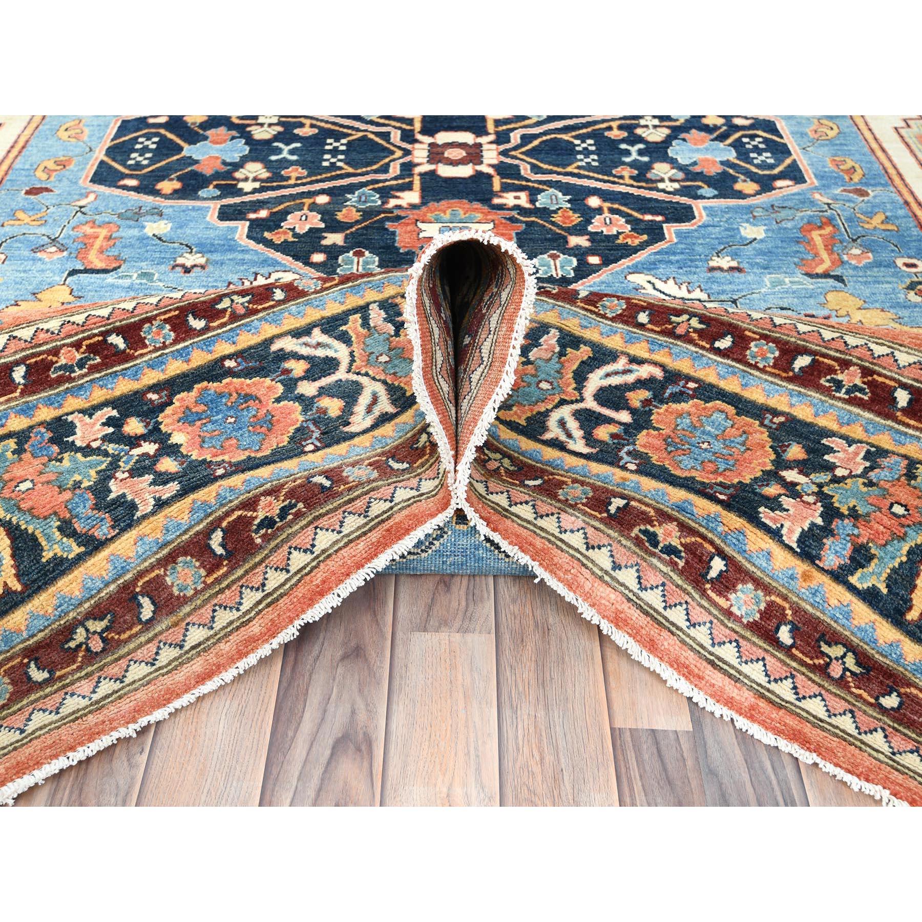 Tapis Peshawar bleu clair noué à la main avec motif Serapi Heriz 9'x11'10