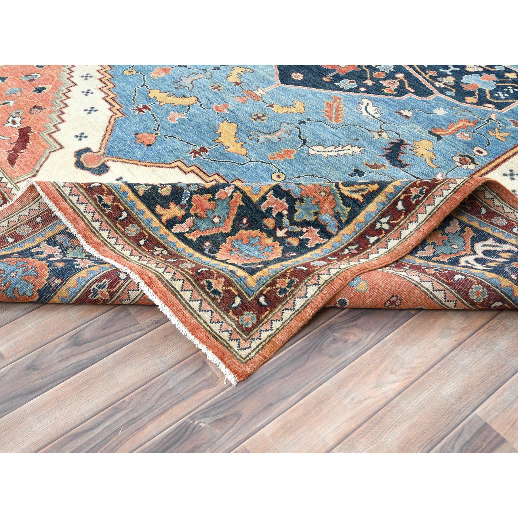 XXIe siècle et contemporain Tapis Peshawar bleu clair noué à la main avec motif Serapi Heriz 9'x11'10