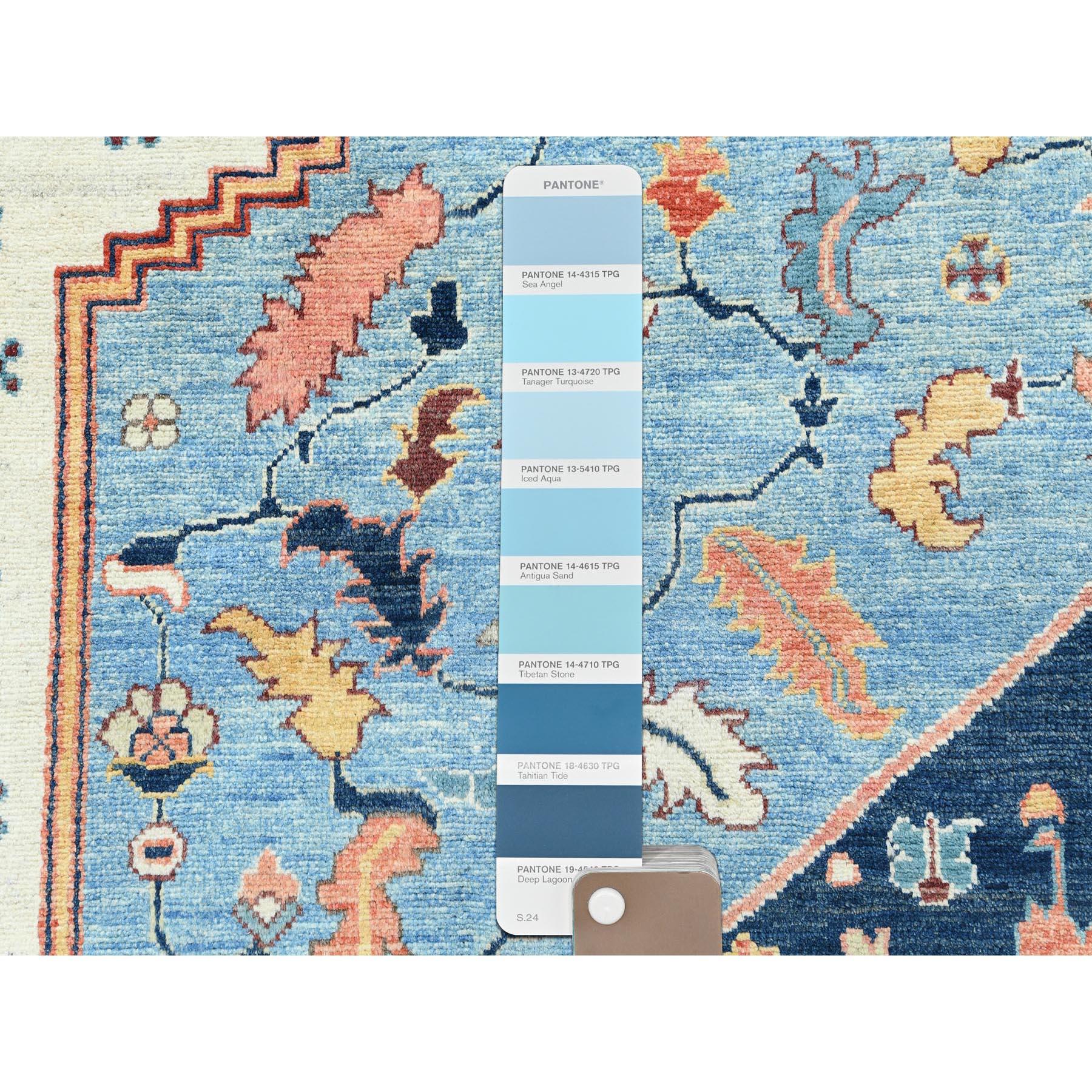 Laine Tapis Peshawar bleu clair noué à la main avec motif Serapi Heriz 9'x11'10