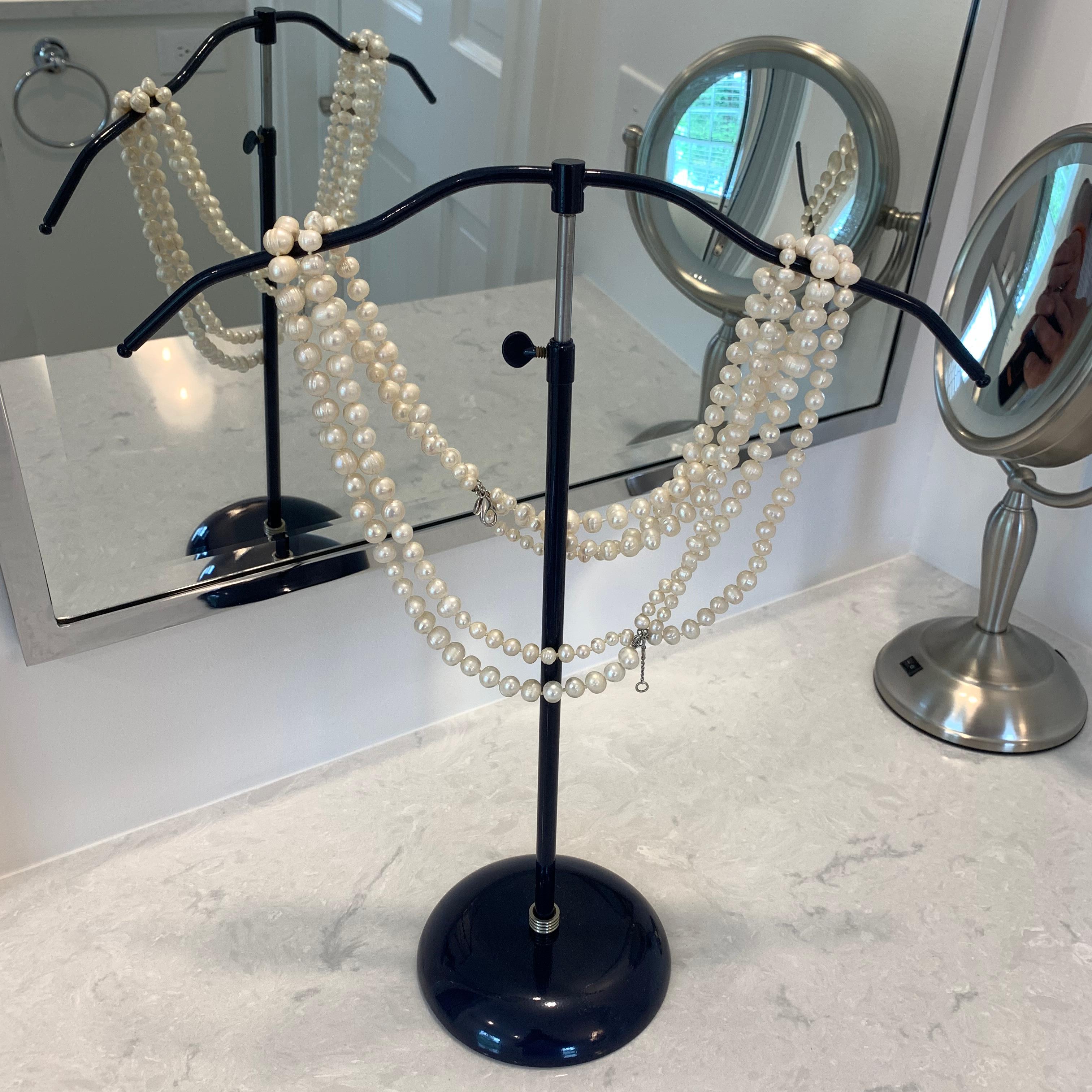 American Collection of Light Blue, Dark Blue and Chrome Necklace and Jewelry Stands