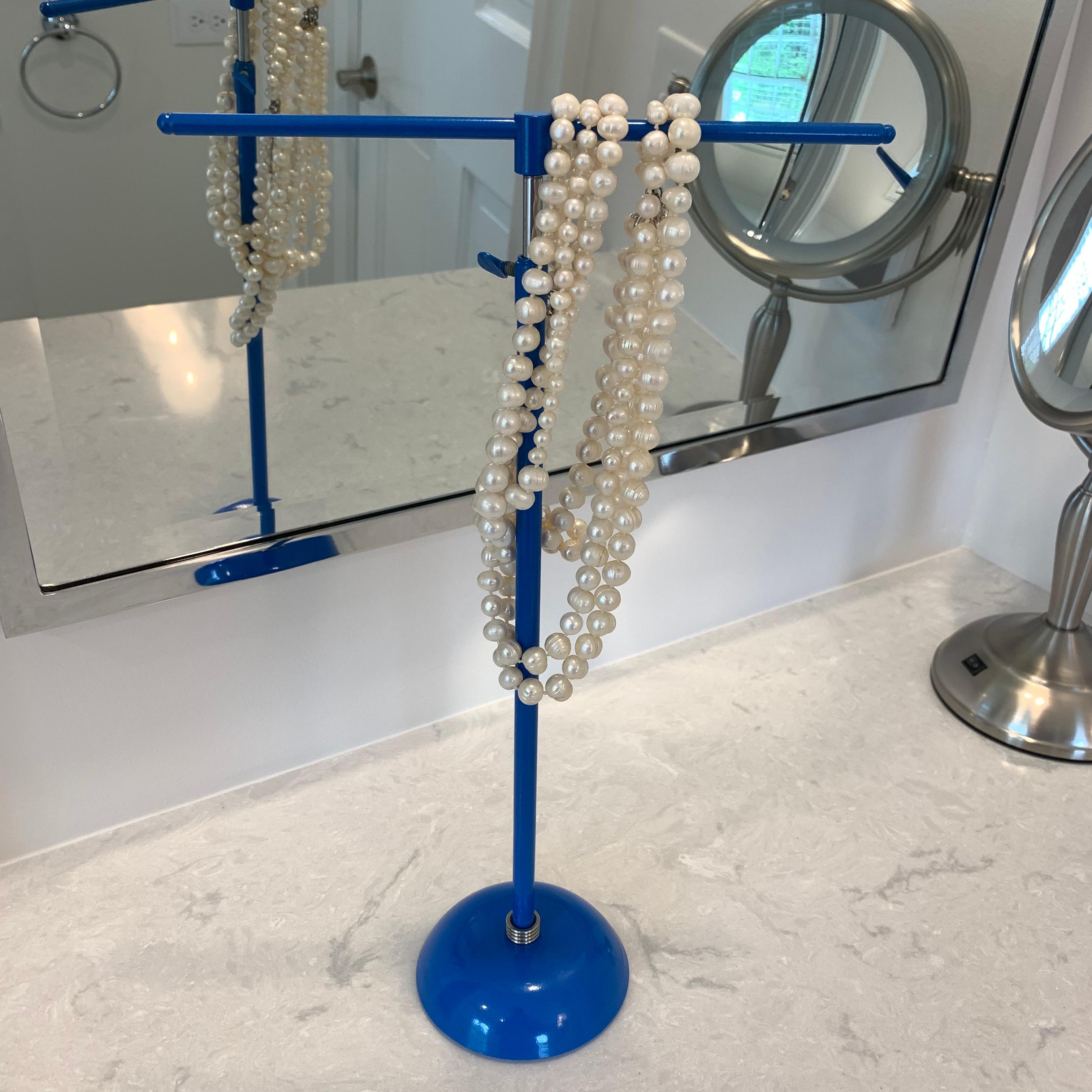 Collection of Light Blue, Dark Blue and Chrome Necklace and Jewelry Stands 3