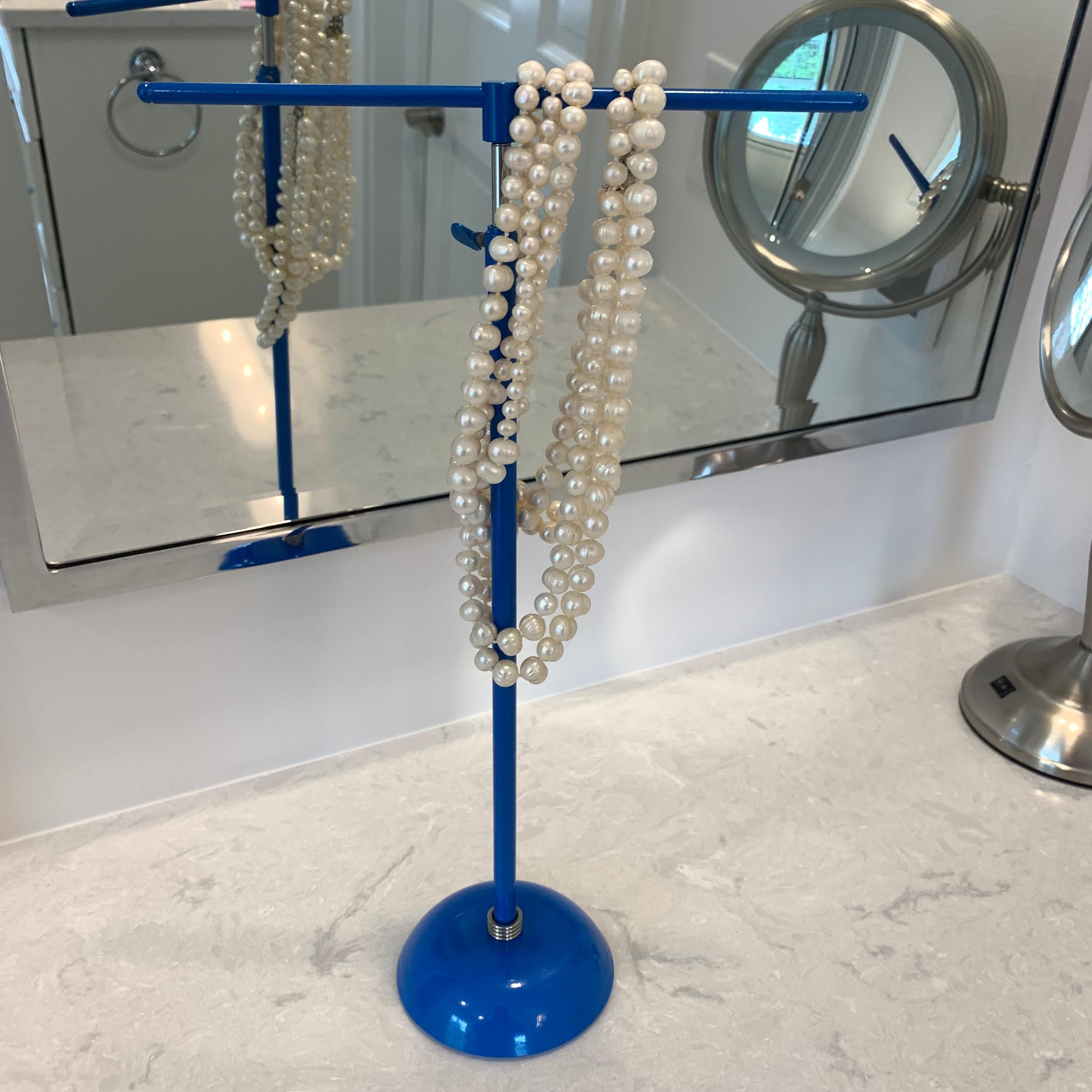 Powder-Coated Collection of Light Blue, Dark Blue and Chrome Necklace and Jewelry Stands