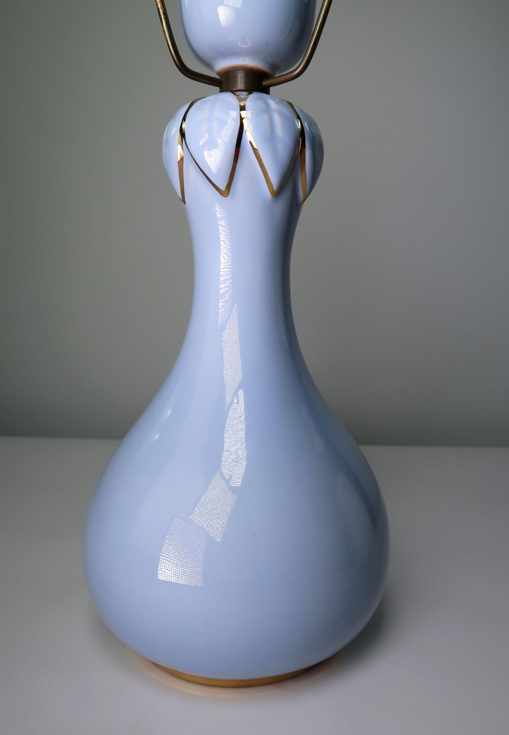 Glazed Light Blue and Gold 1950s Porcelain Table Lamp by Danish Søholm Keramik