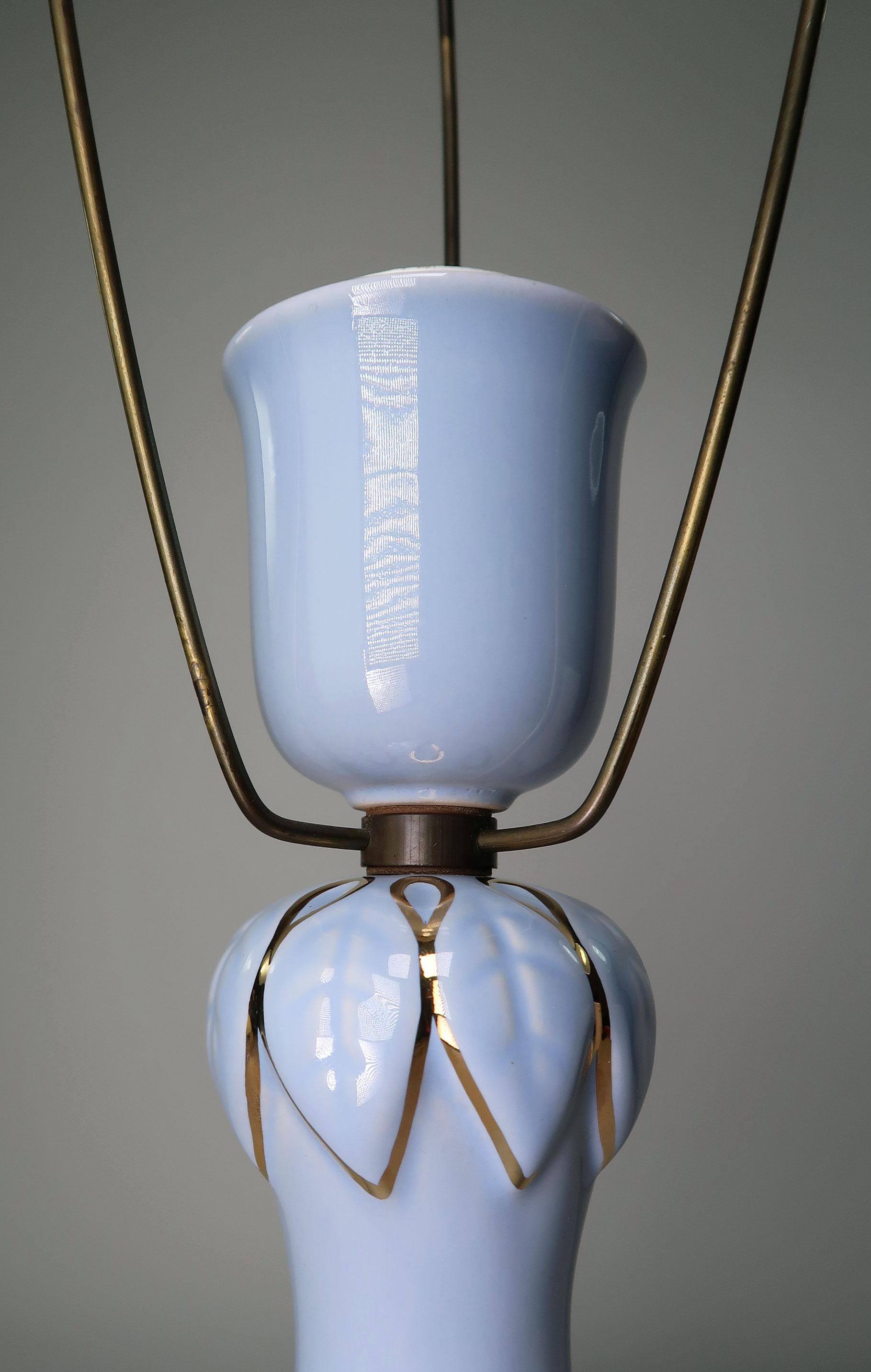 Mid-20th Century Light Blue and Gold 1950s Porcelain Table Lamp by Danish Søholm Keramik