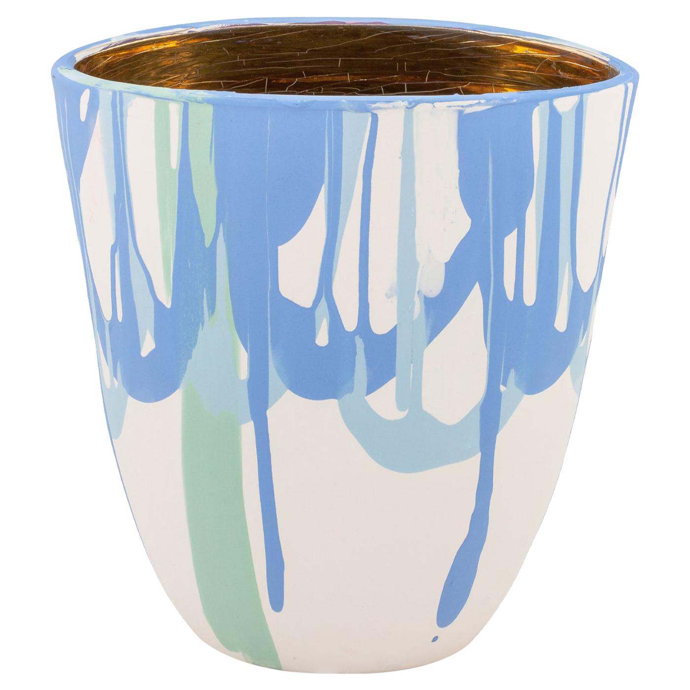 Light Blue and Gold Vase For Sale