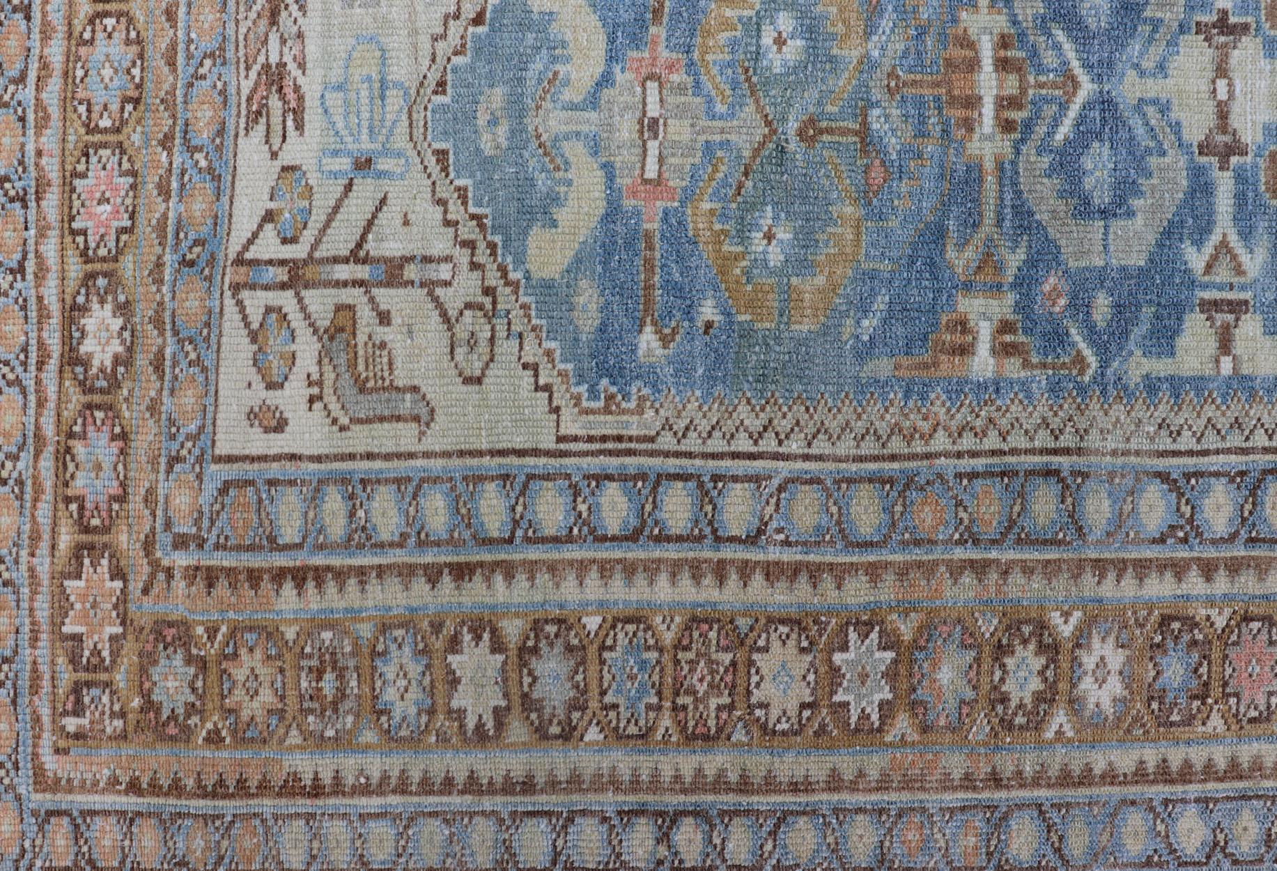 Persischer Galerie- Malayer-Teppich in Hellblau und L. Grün mit geometrischem Design im Angebot 6