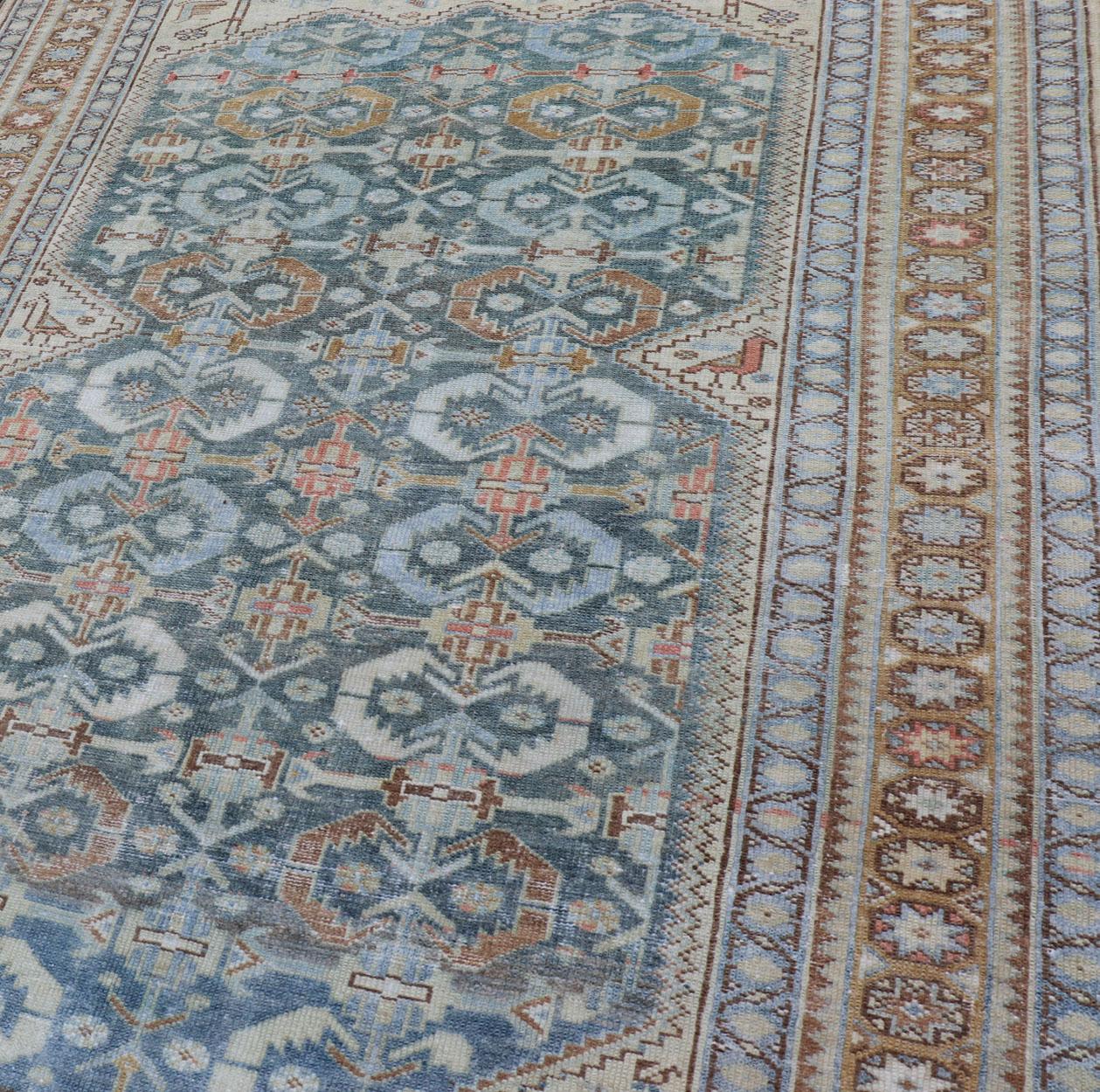 Persischer Galerie- Malayer-Teppich in Hellblau und L. Grün mit geometrischem Design im Angebot 8