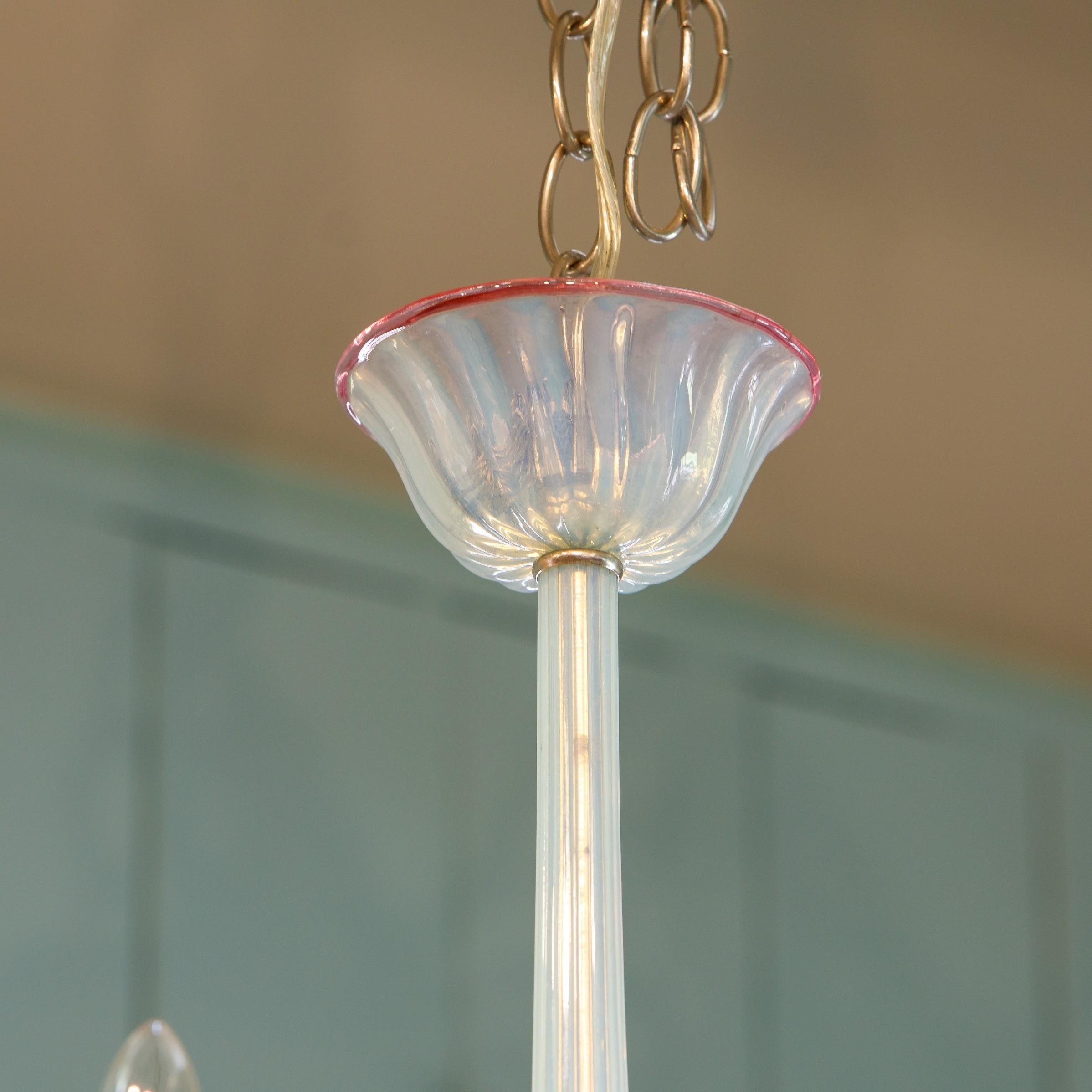 Modern Opaline and Raspberry Murano Glass Chandelier For Sale