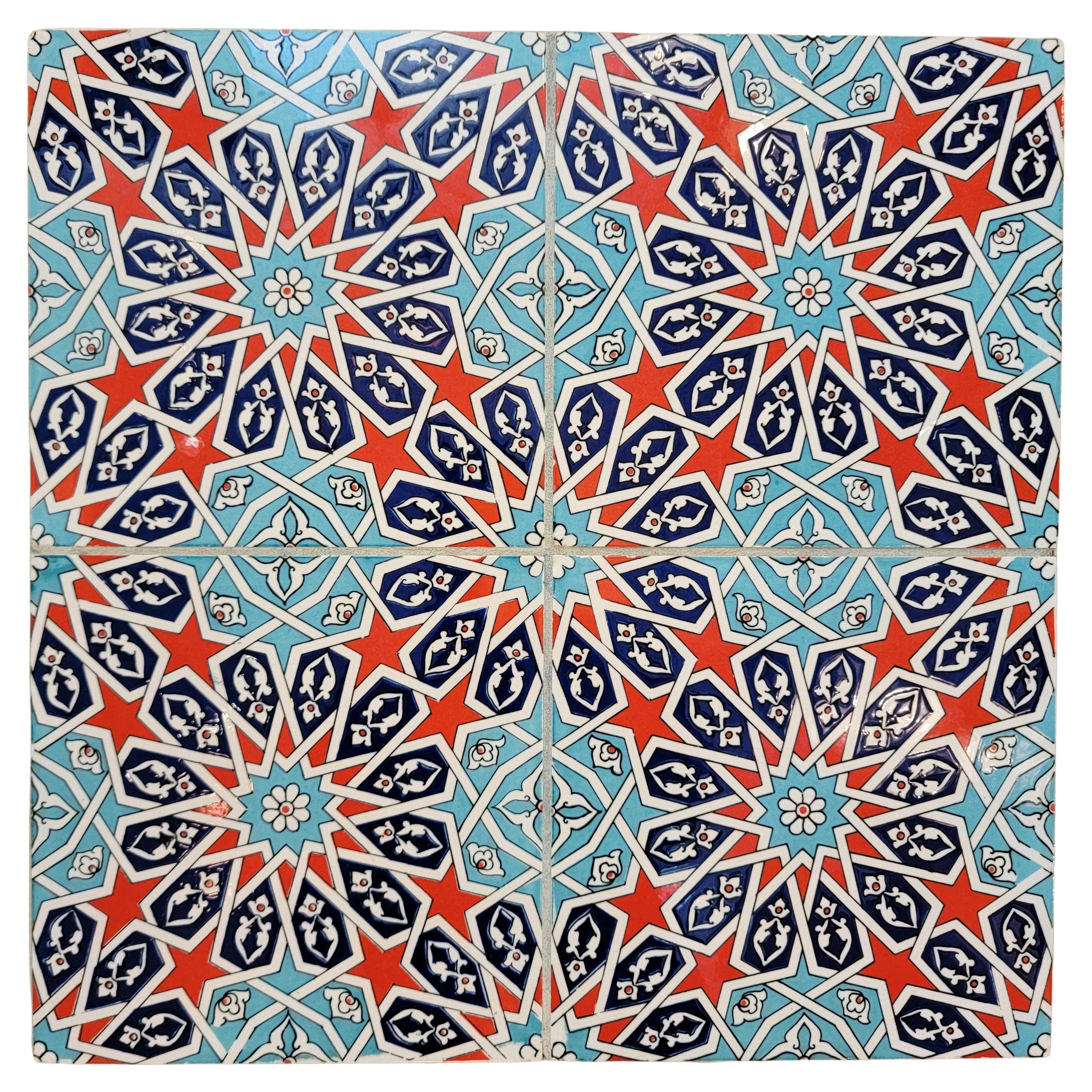 Light Blue and Red Stary Tile Wall Art or Tabletop