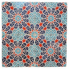 Retro Light Blue and Red Stary Tile Wall Art or Tabletop