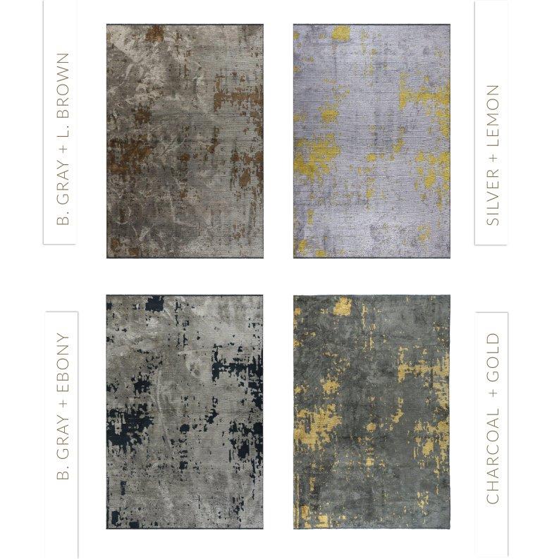Hellblauer und silbergrauer Teppich mit abstraktem Geo-Muster und Glanz im Angebot 11