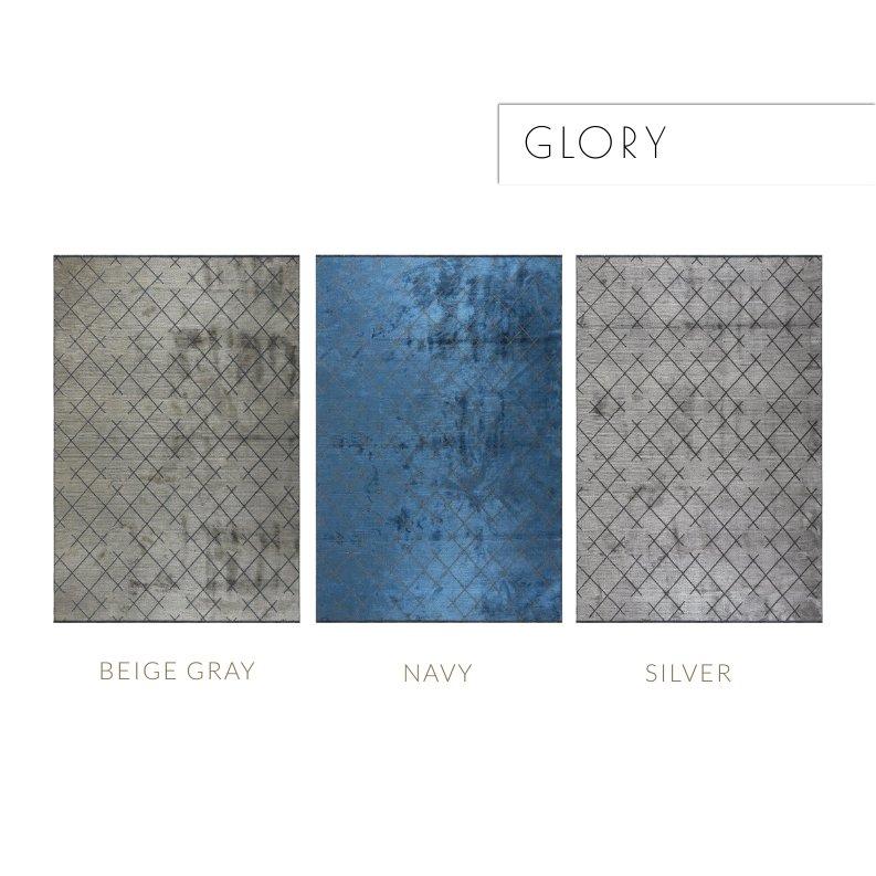 Cotton Light Blue and Silver Gray Tight Grid Abstract-Geo Pattern Rug with Shine For Sale