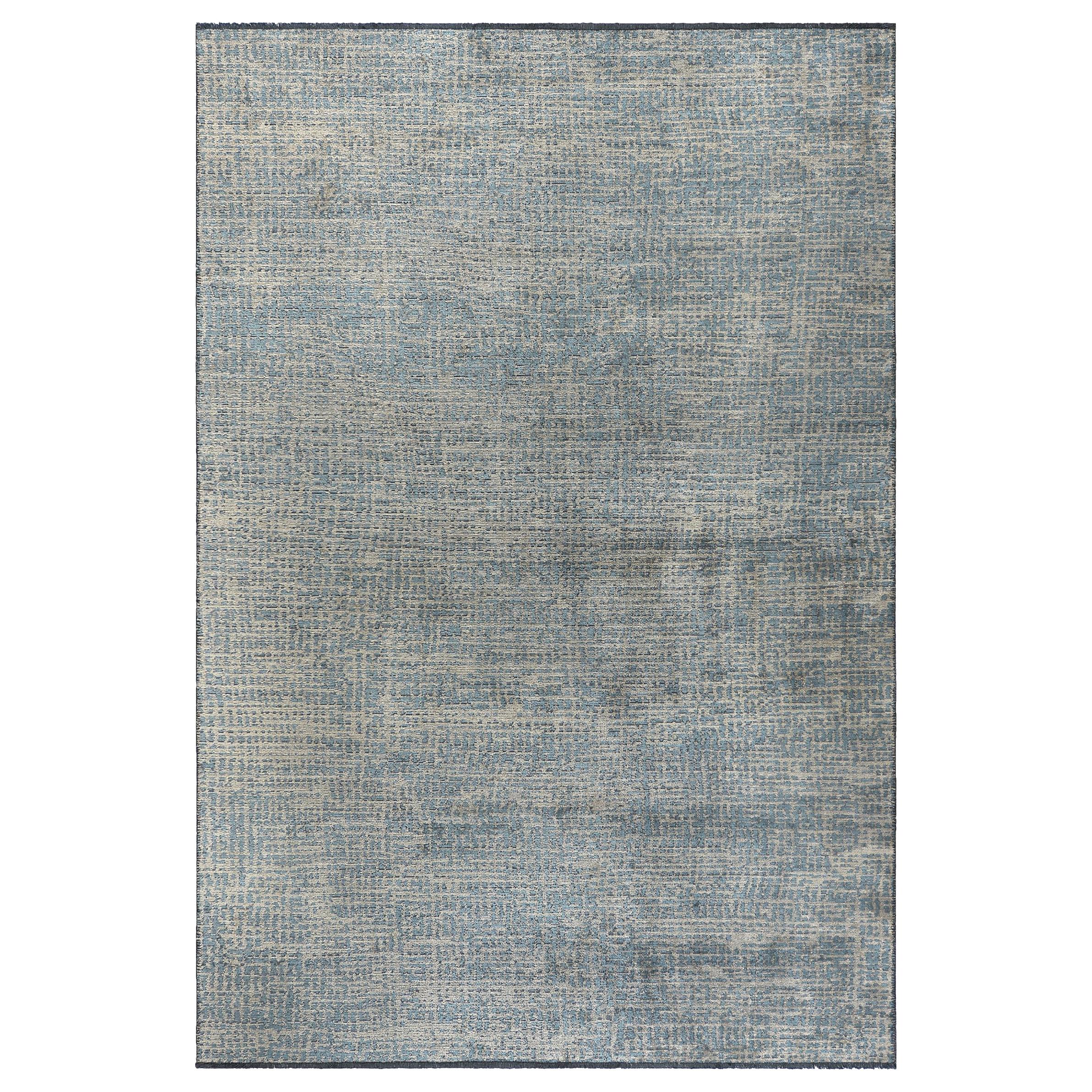 Light Blue and Silver Gray Tight Grid Abstract-Geo Pattern Rug with Shine For Sale