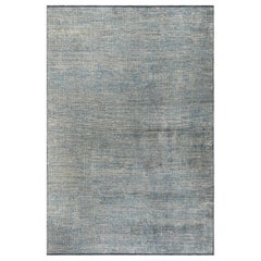 Tapis à motif géo abstrait à grille serrée bleu clair et gris argenté avec brillance