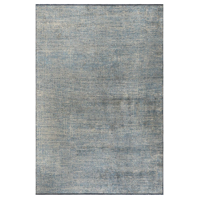 Light Blue and Silver Gray Tight Grid Abstract-Geo Pattern Rug with ...