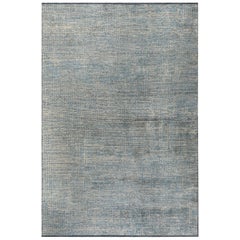 Light Blue and Silver Gray Tight Grid Abstract-Geo Pattern Rug with Shine