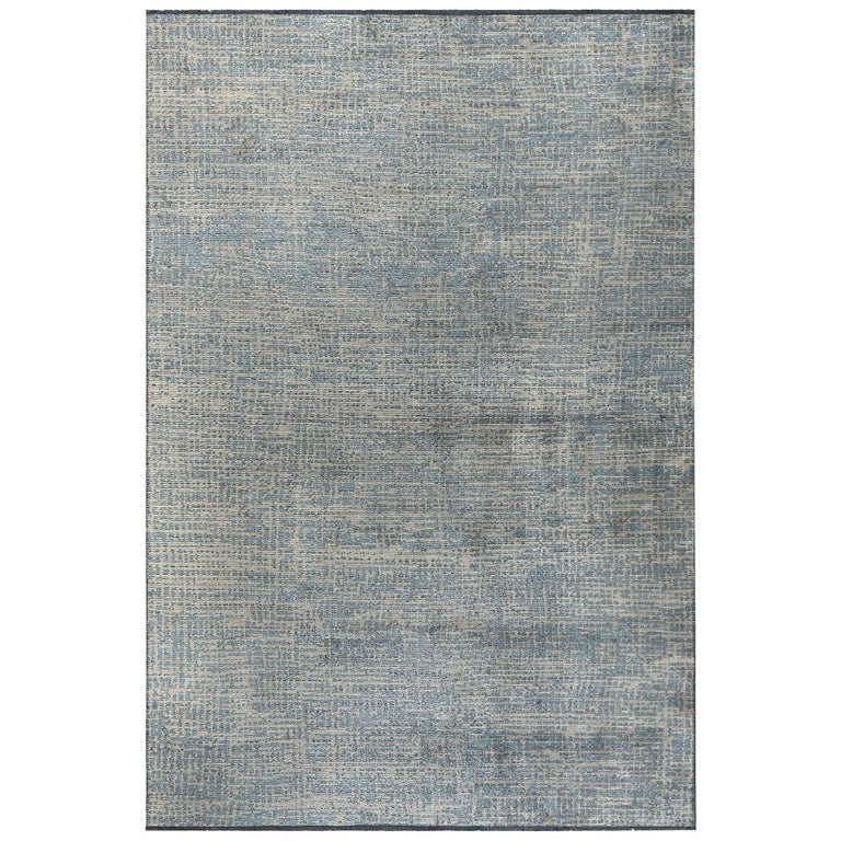 Light Blue and Silver Gray Tight Grid Abstract-Geo Pattern Rug with ...