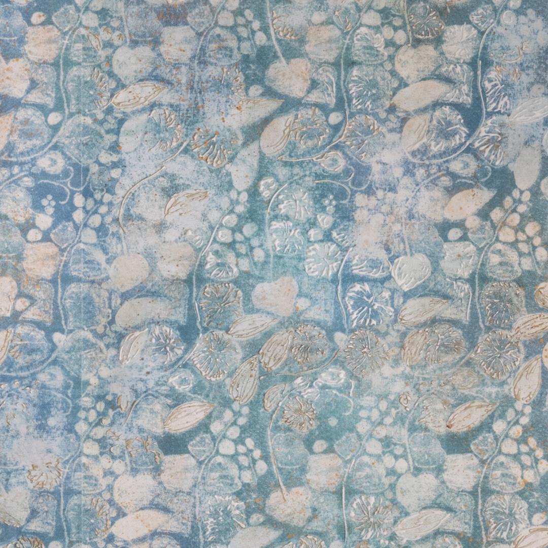 Fabscarte Handmade Hand Painted Wallpaper, Vite Light Blue For Sale