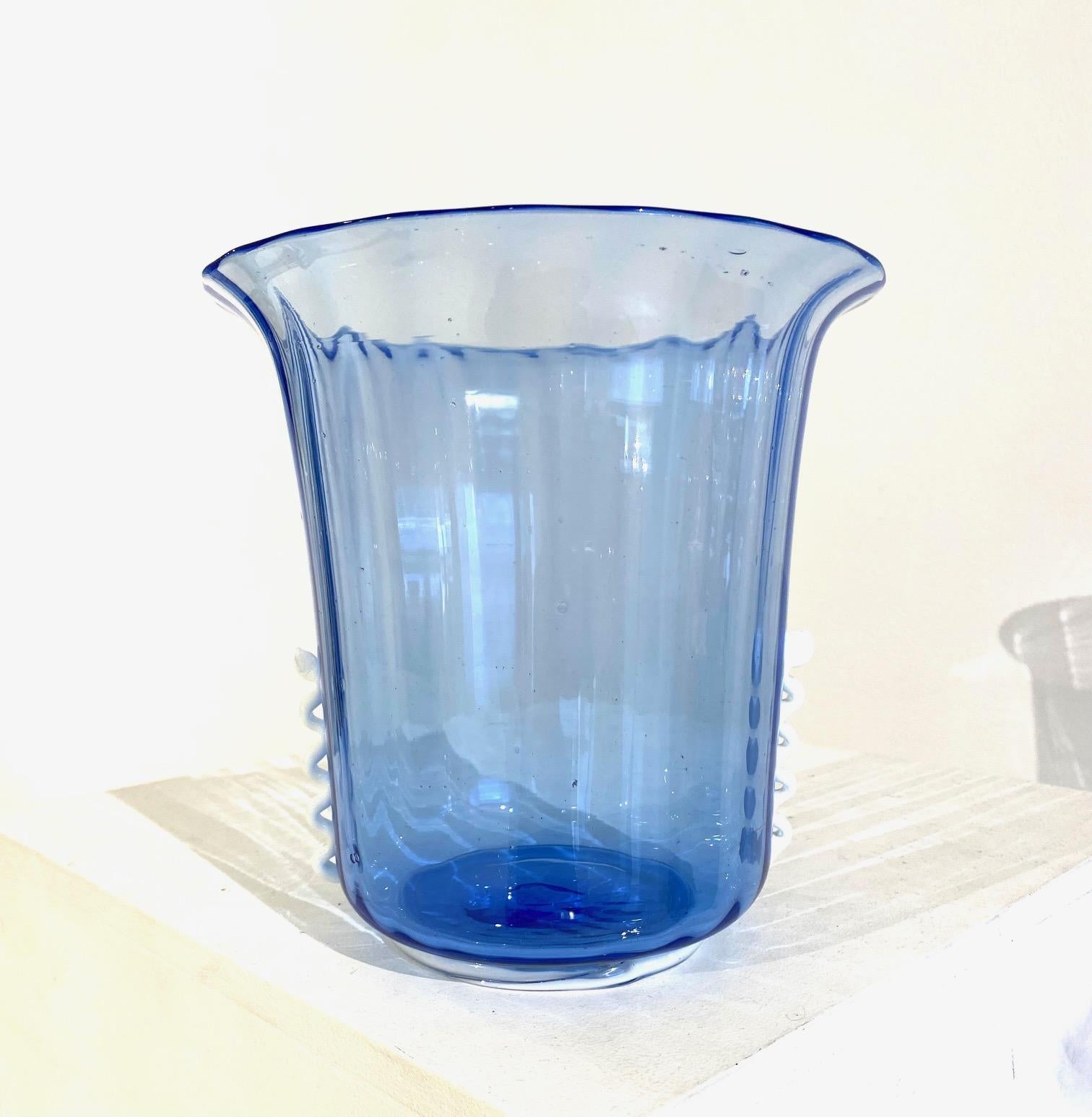 Light Blue and White Murano Glass Vase. etched: 