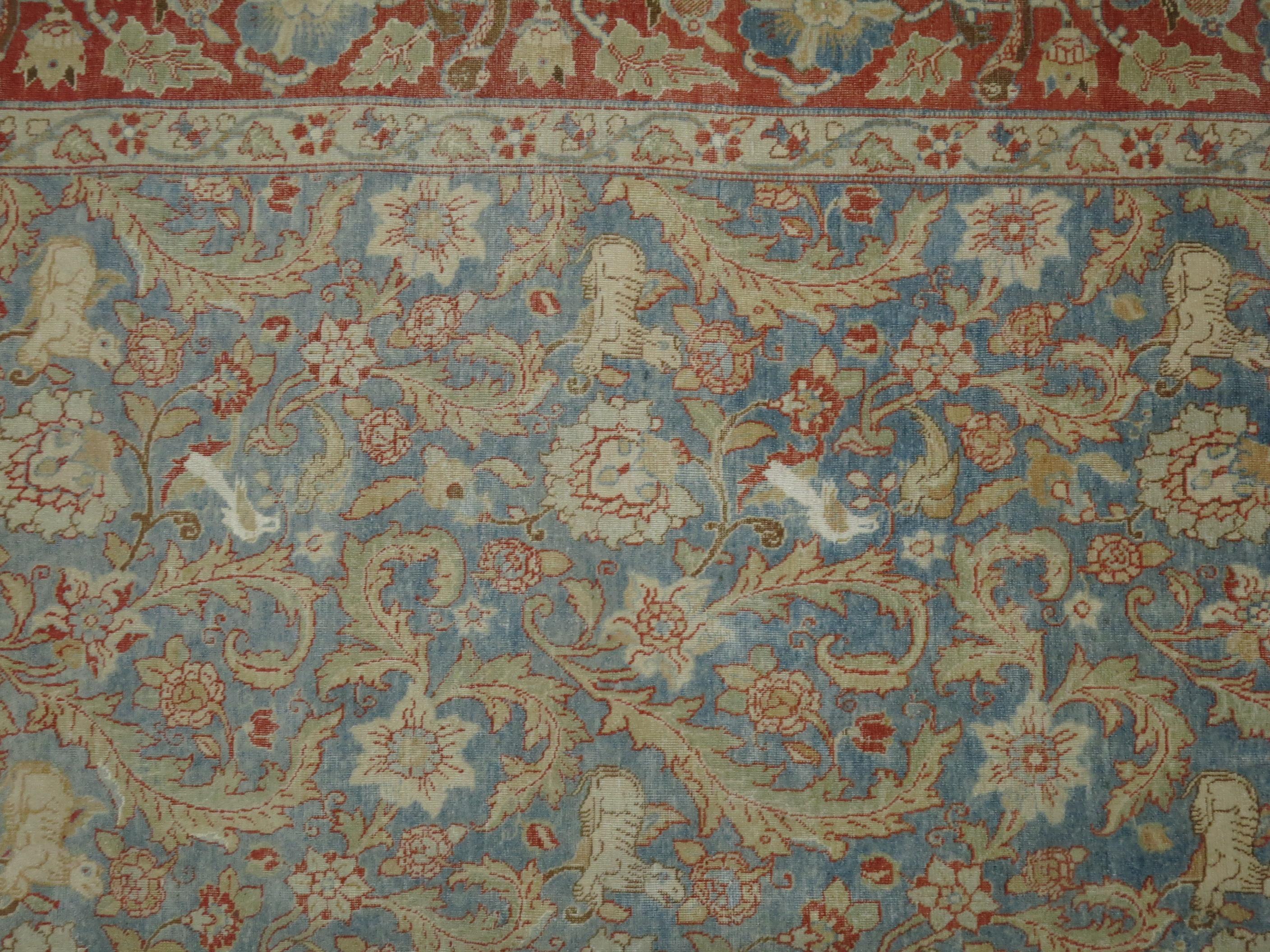 Tessuto a mano Tappeto Zabihi Collectional Azzurro Animale Persiano Qum Dimensione Stanza in vendita