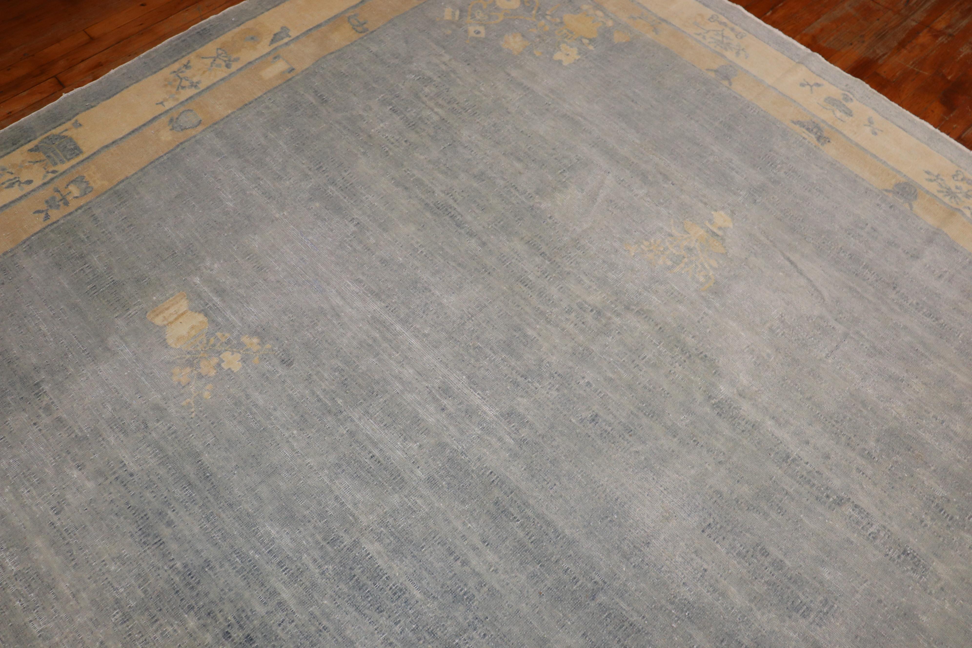 Light Blue Antique Chinese Rug For Sale 5