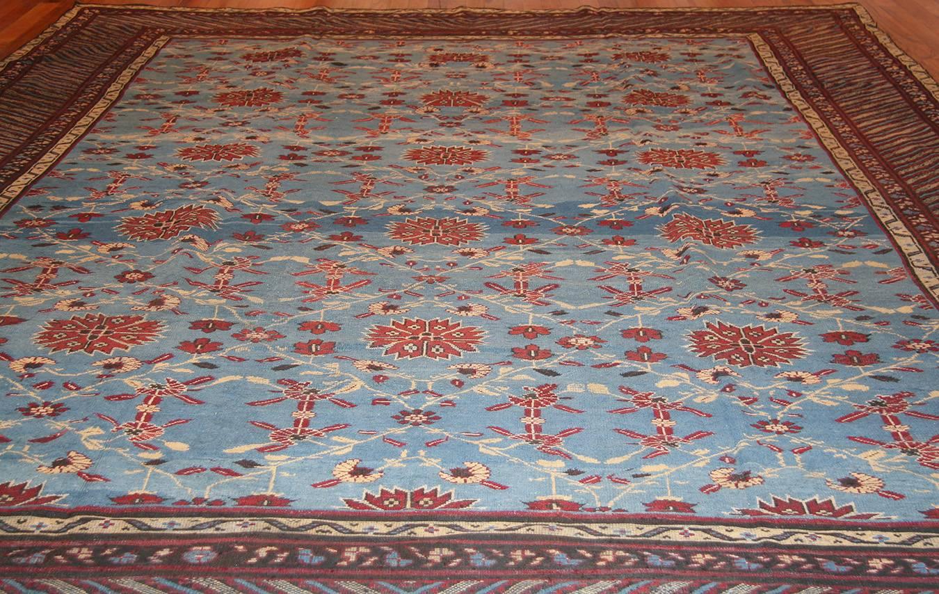 Breathtaking Light blue Background Color Room Size Antique Indian Rug, Country of Origin / Rug Type: Antique Indian Rug, Circa Date: 1880’s – Size: 10 ft 10 in x 14 ft 6 in (3.3 m x 4.42 m).