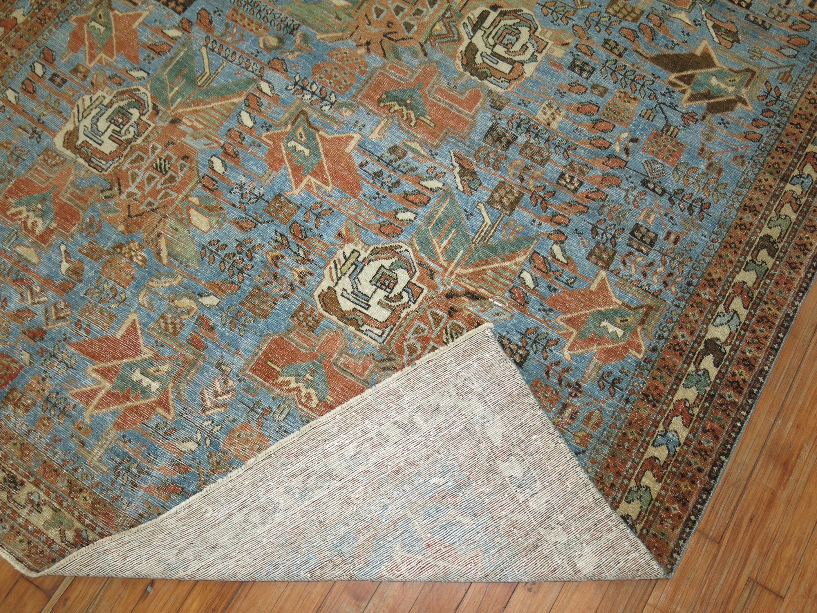 Hand-Knotted Light Blue Antique Persian Afshar Rug For Sale