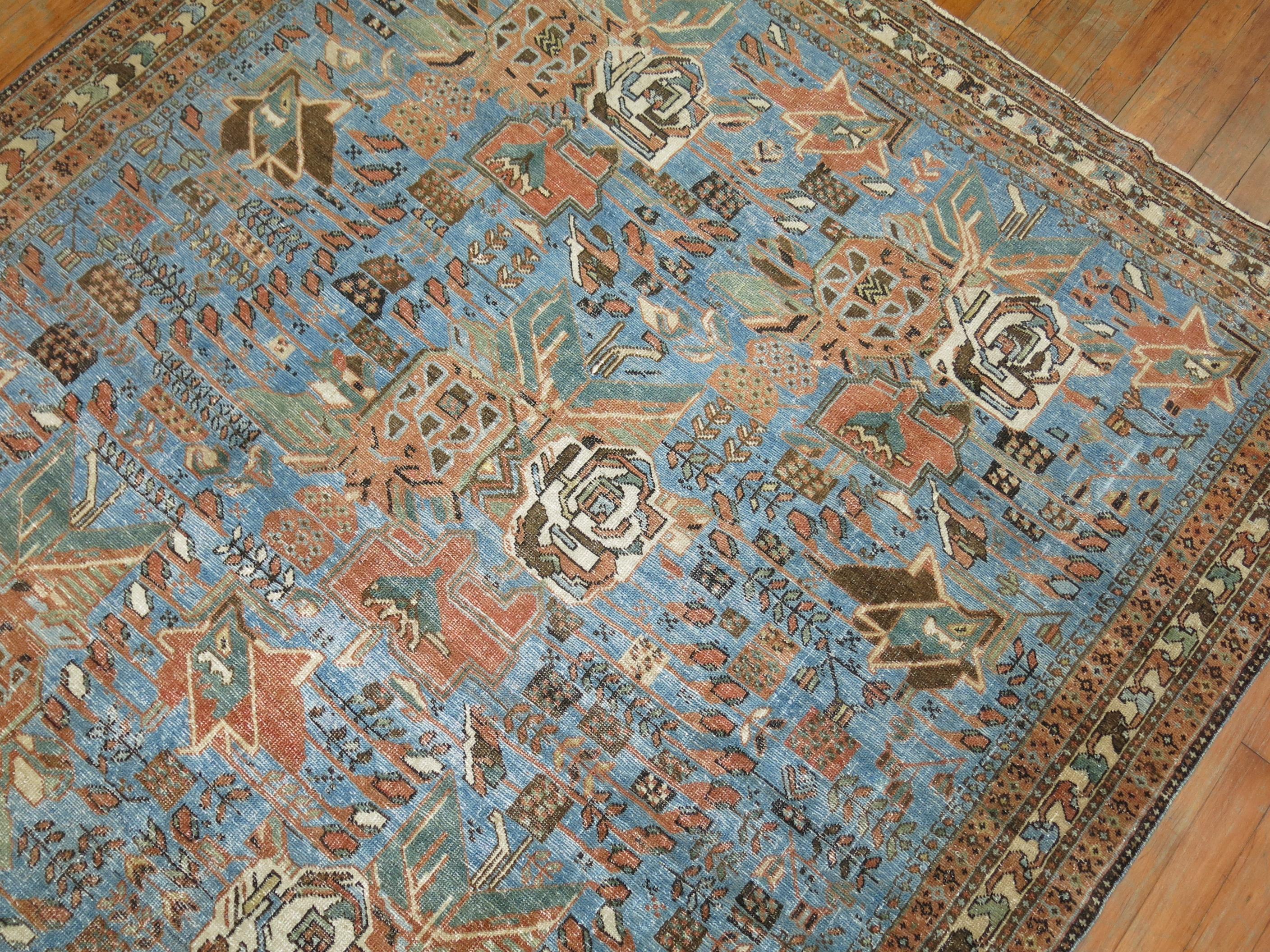 Light Blue Antique Persian Afshar Rug In Good Condition For Sale In New York, NY