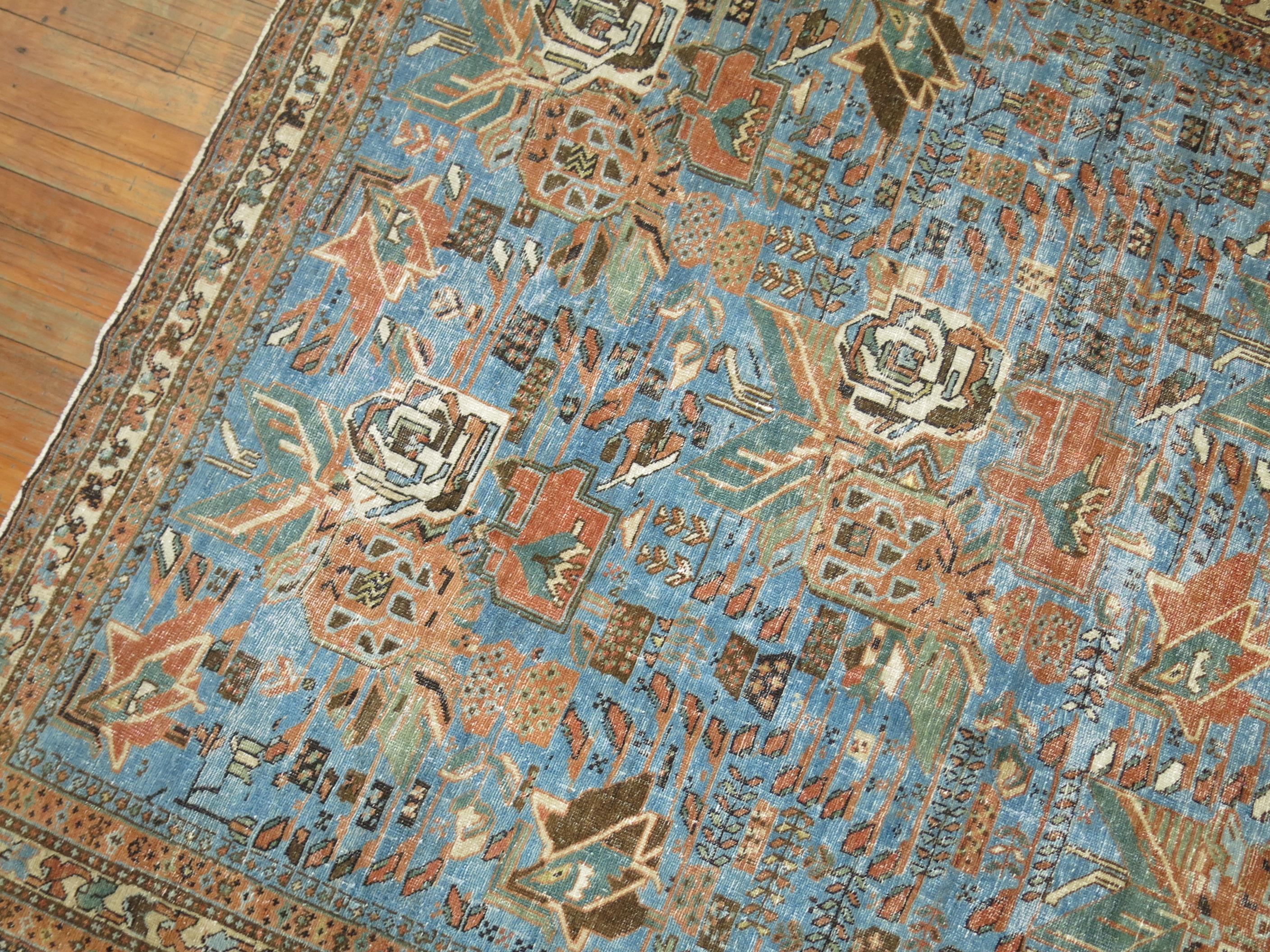 Early 20th Century Light Blue Antique Persian Afshar Rug For Sale