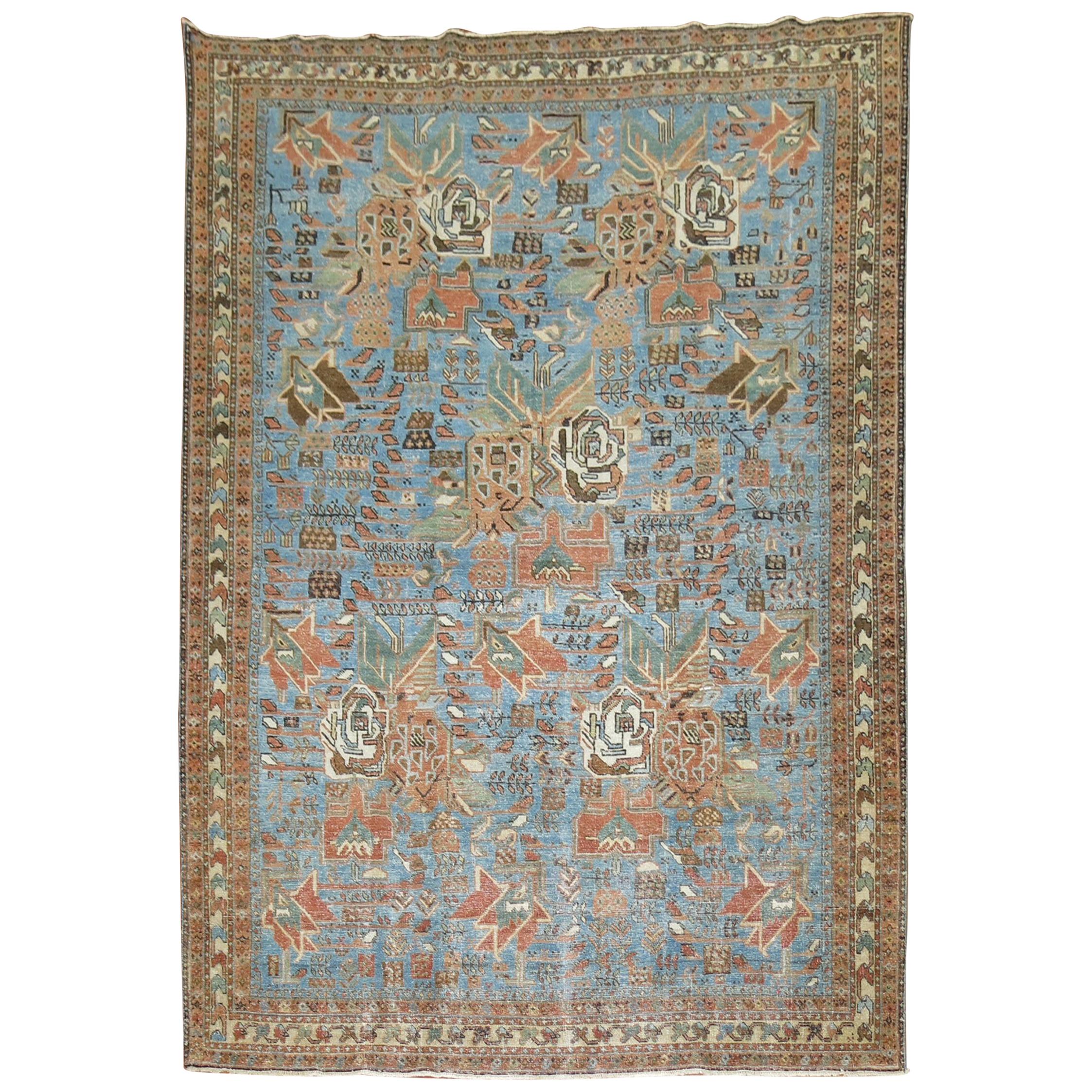 Light Blue Antique Persian Afshar Rug For Sale