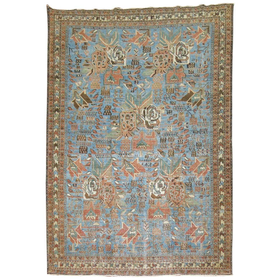 Persian Antique Afshar Rug in Light Blue Background With Tribal Floral ...