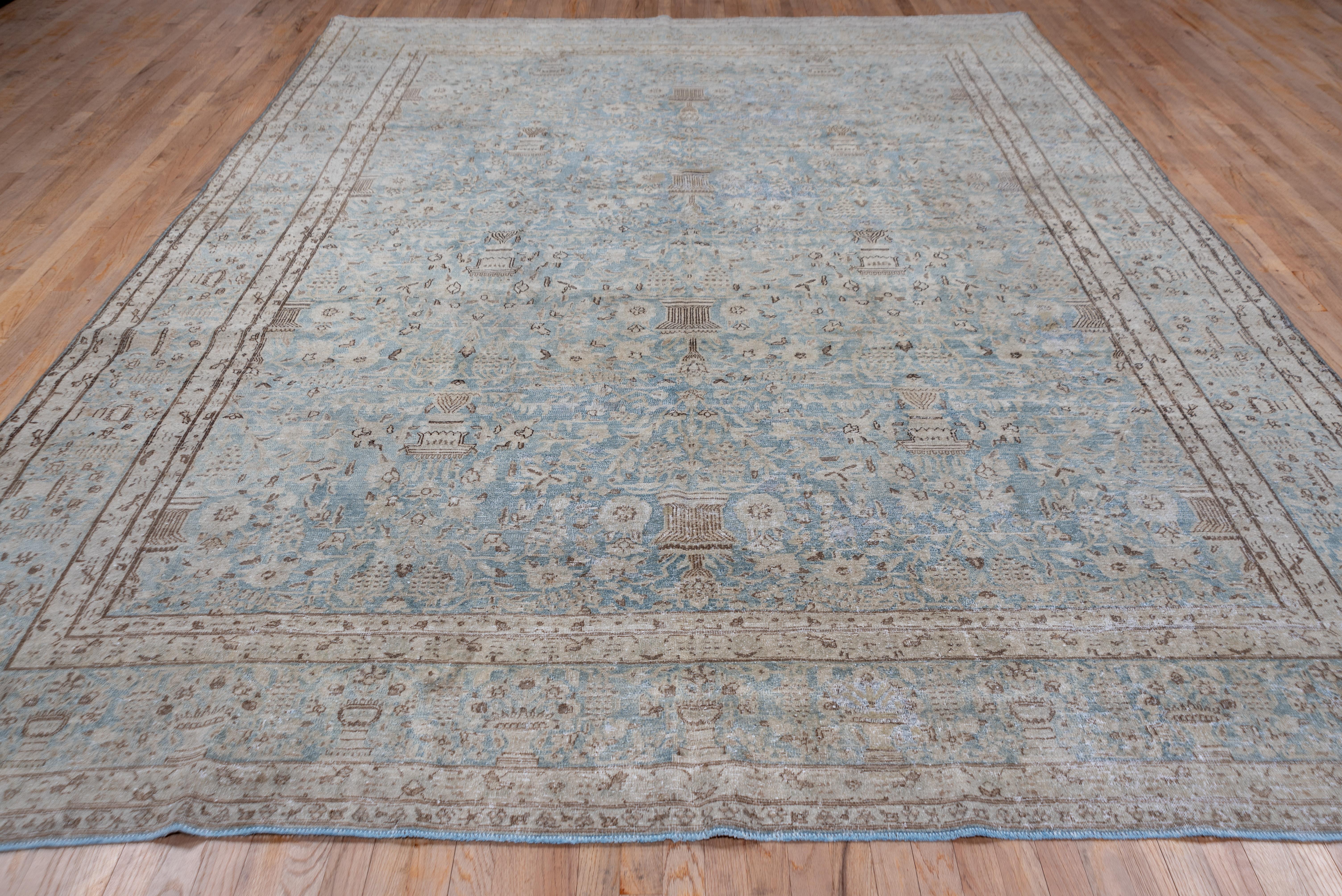 Light Blue Antique Persian Kerman Carpet with Vase Design, Allover Field In Good Condition For Sale In New York, NY