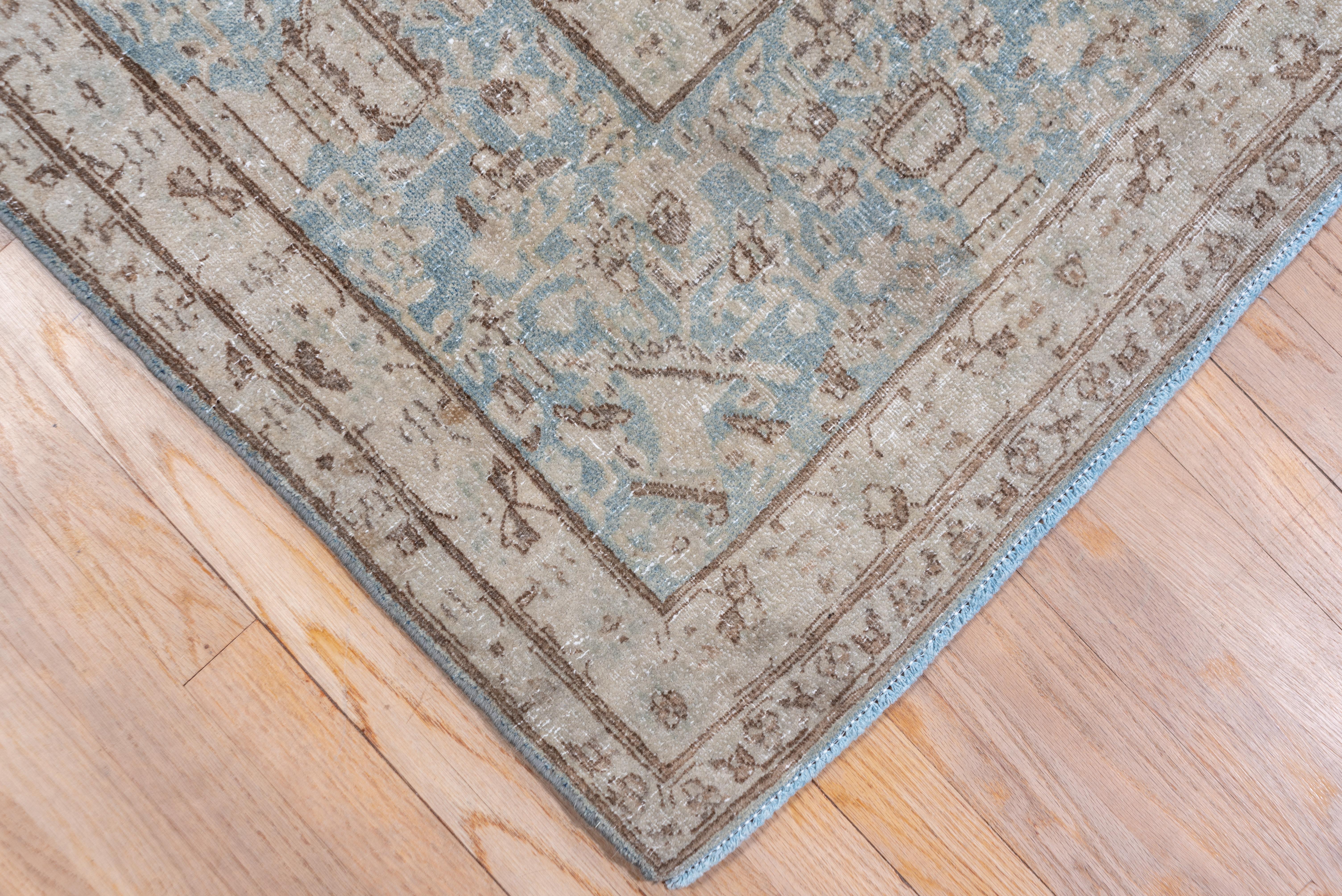 Mid-20th Century Light Blue Antique Persian Kerman Carpet with Vase Design, Allover Field For Sale