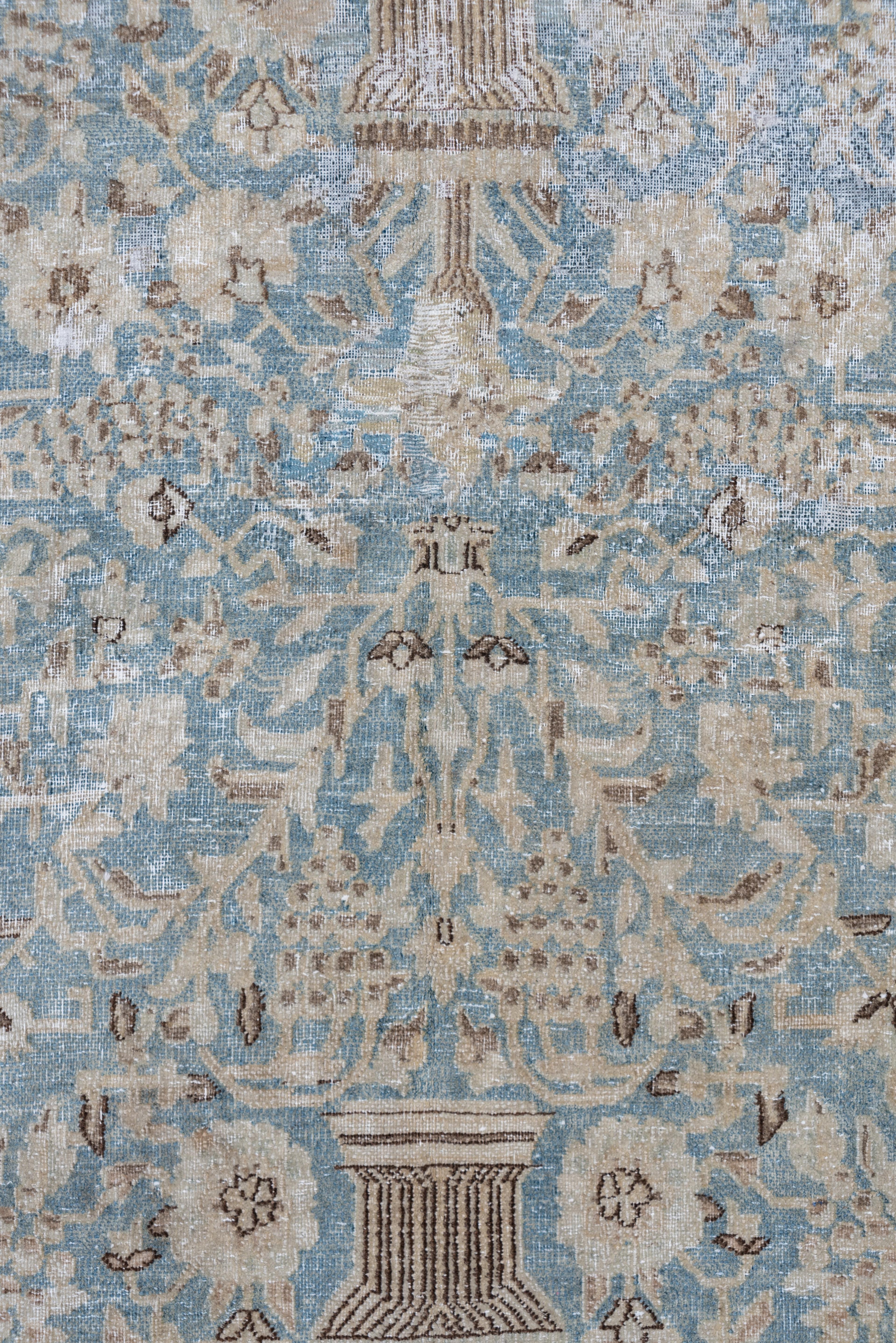 Wool Light Blue Antique Persian Kerman Carpet with Vase Design, Allover Field For Sale