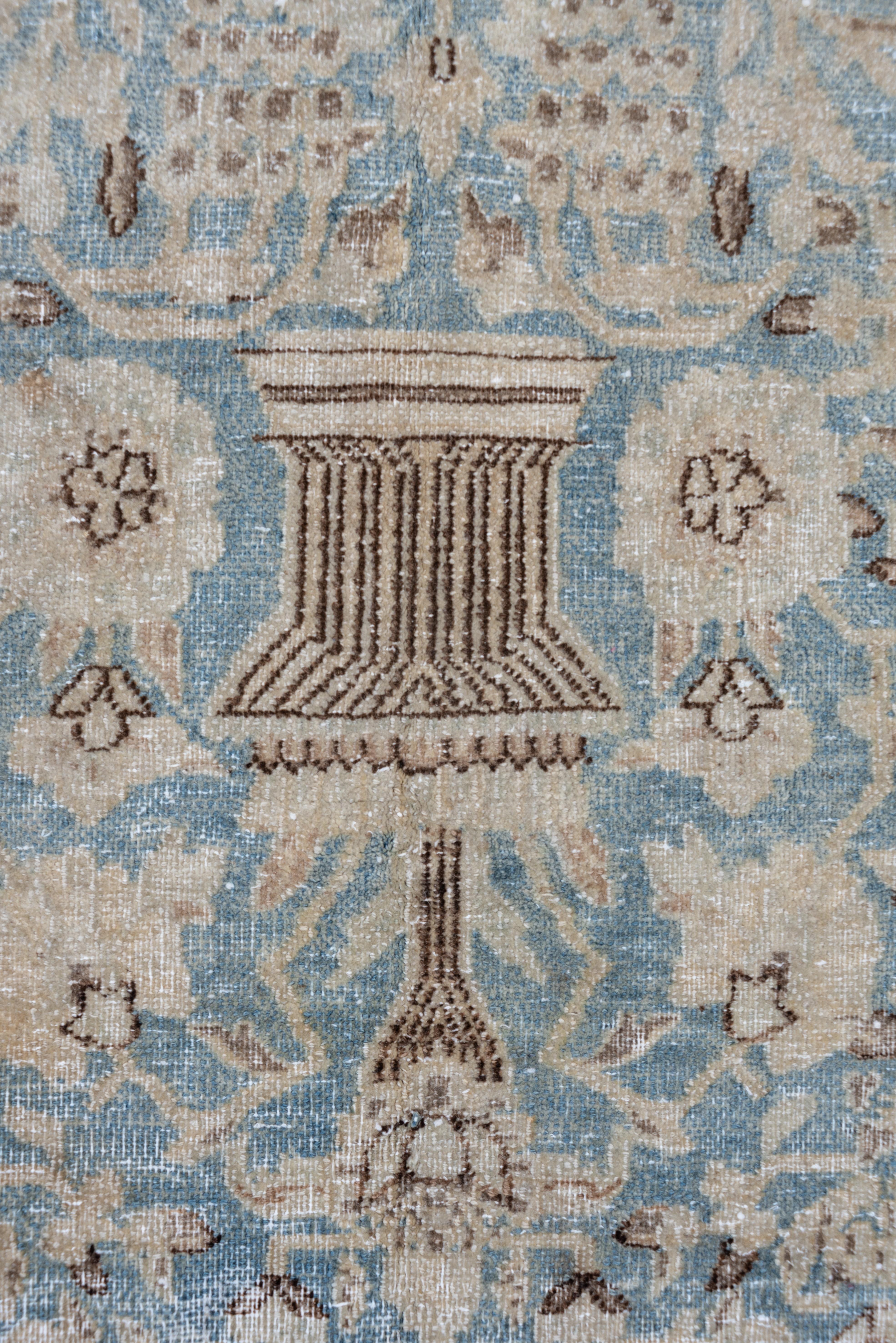 Light Blue Antique Persian Kerman Carpet with Vase Design, Allover Field For Sale 1