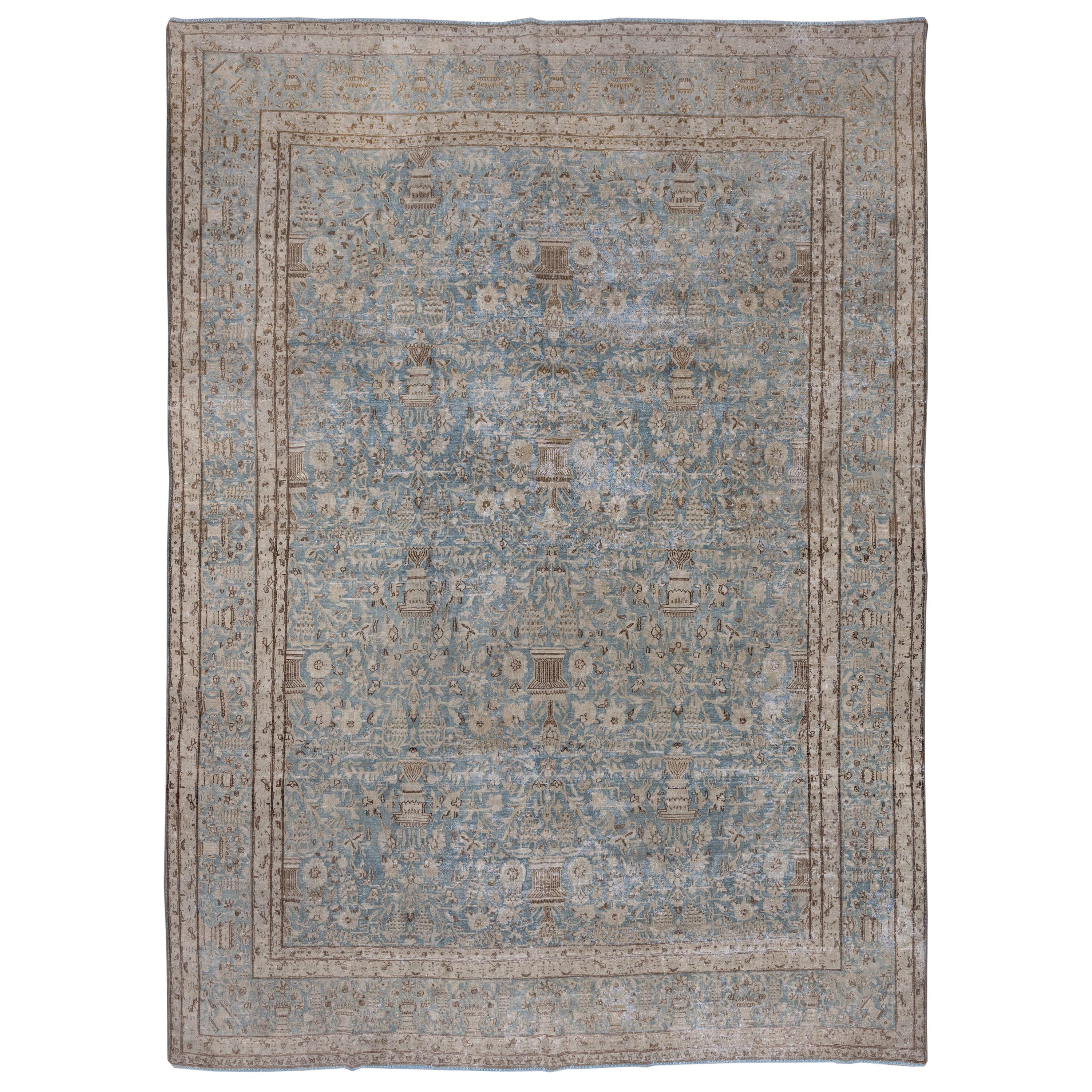 Light Blue Antique Persian Kerman Carpet with Vase Design, Allover Field For Sale