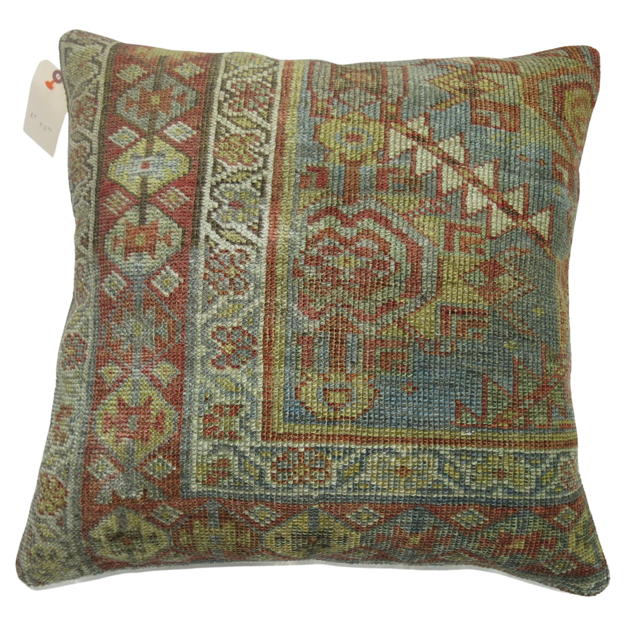 Light Blue Antique Persian Malayer Rug Pillow