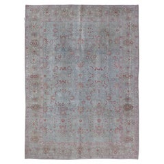Antique Persian Tabriz Rug with Floral Design in Pale blue 7'9 x 11'3