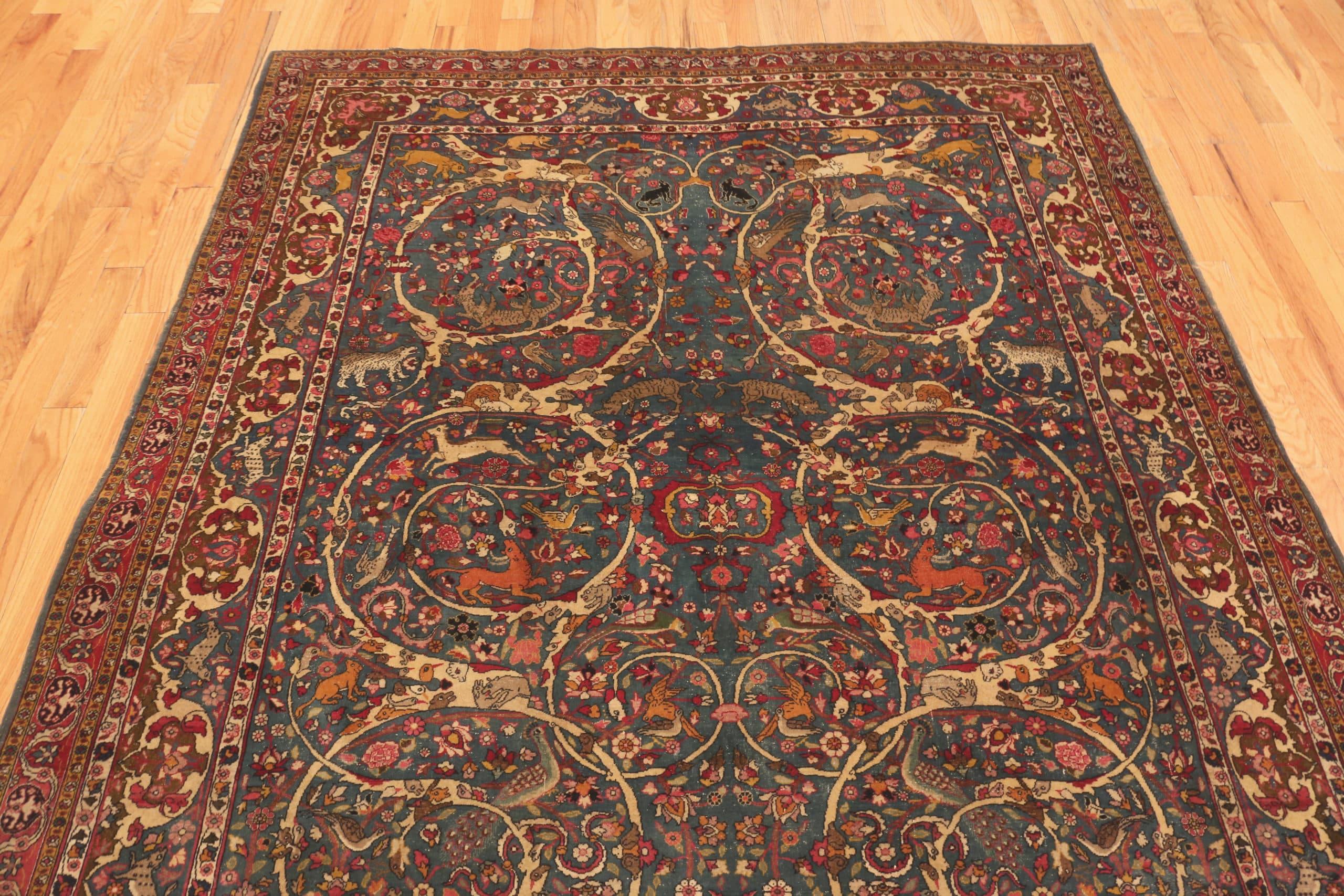 Nazmiyal Collection Antique Persian Tehran Animal Rug. Size: 7 ft x 10 ft 2 in In Good Condition In New York, NY