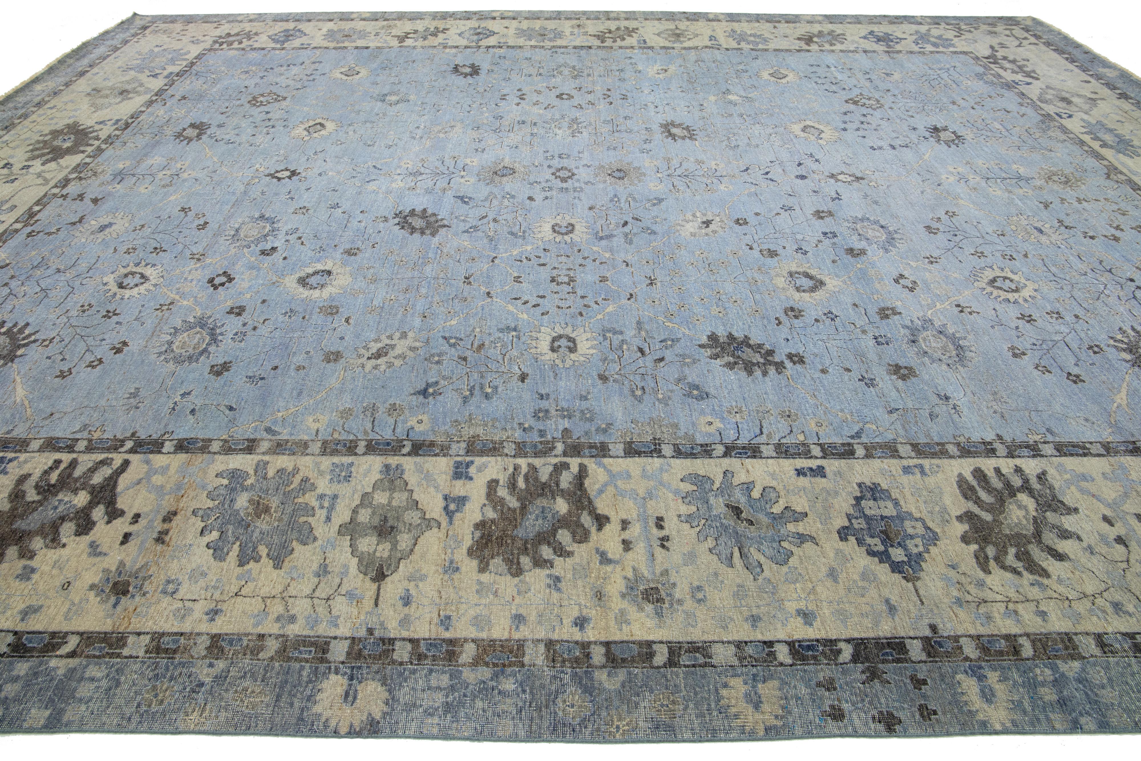 Hand-Knotted Light Blue Apadana's Artisan Collection Handmade Indian Wool Rug  For Sale