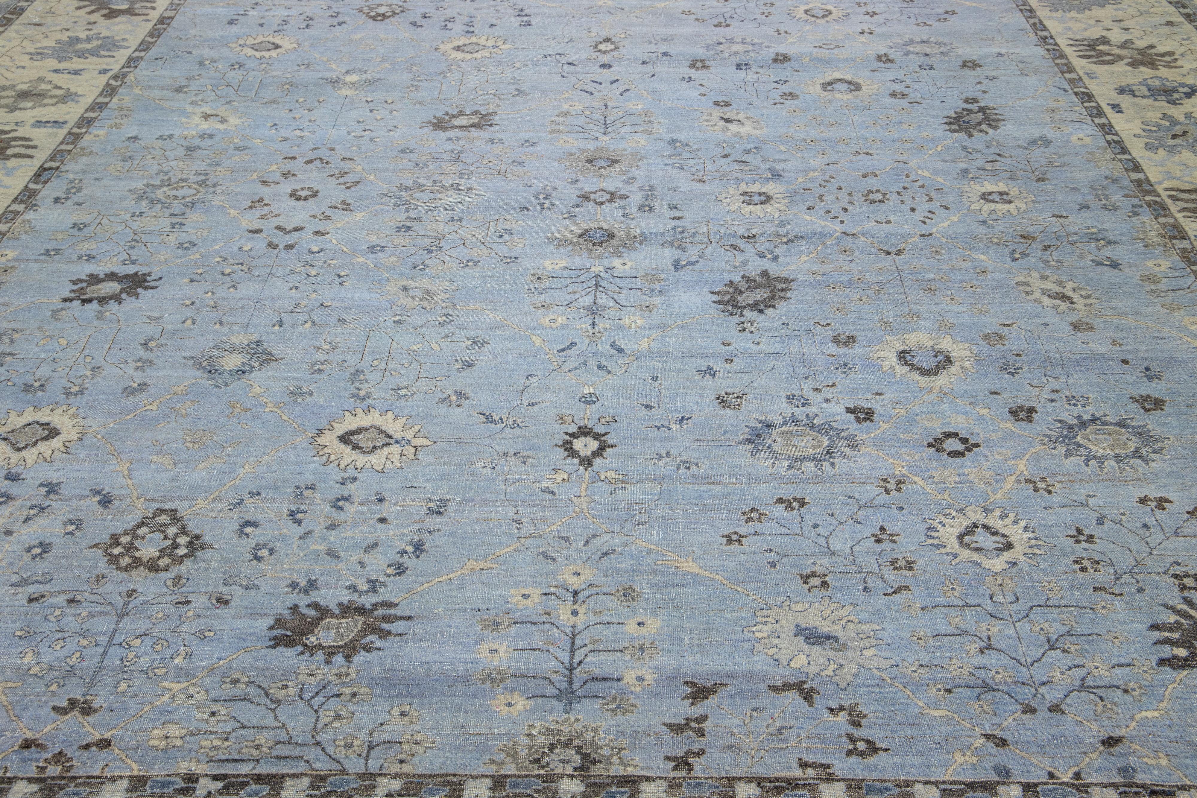 Contemporary Light Blue Apadana's Artisan Collection Handmade Indian Wool Rug  For Sale