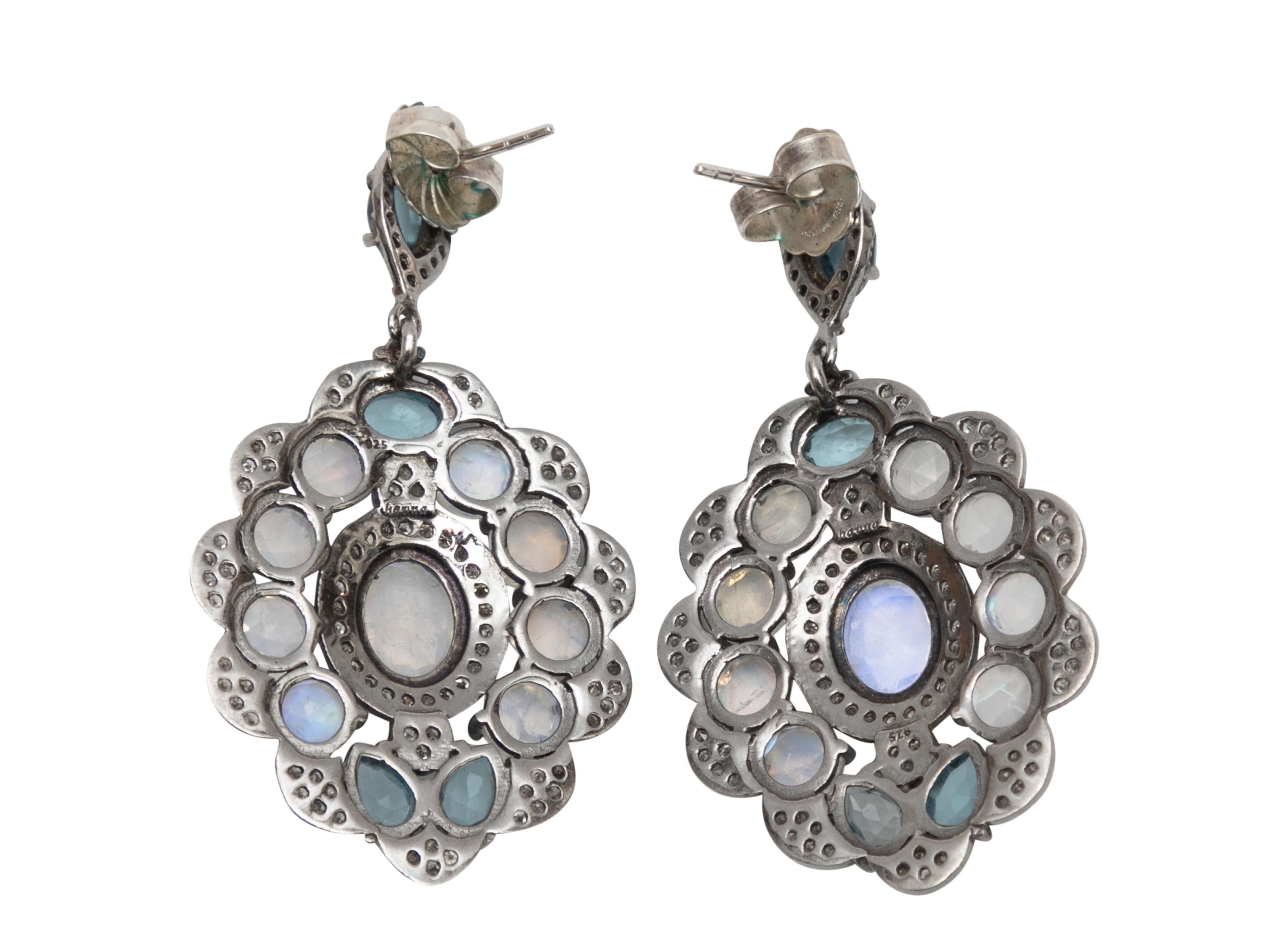Light blue labradorite and pave diamond pierced drop earrings by Bavna. 1