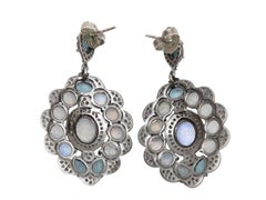 Light Blue Bavna Labradorite & Pave Diamond Pierced Drop Earrings
